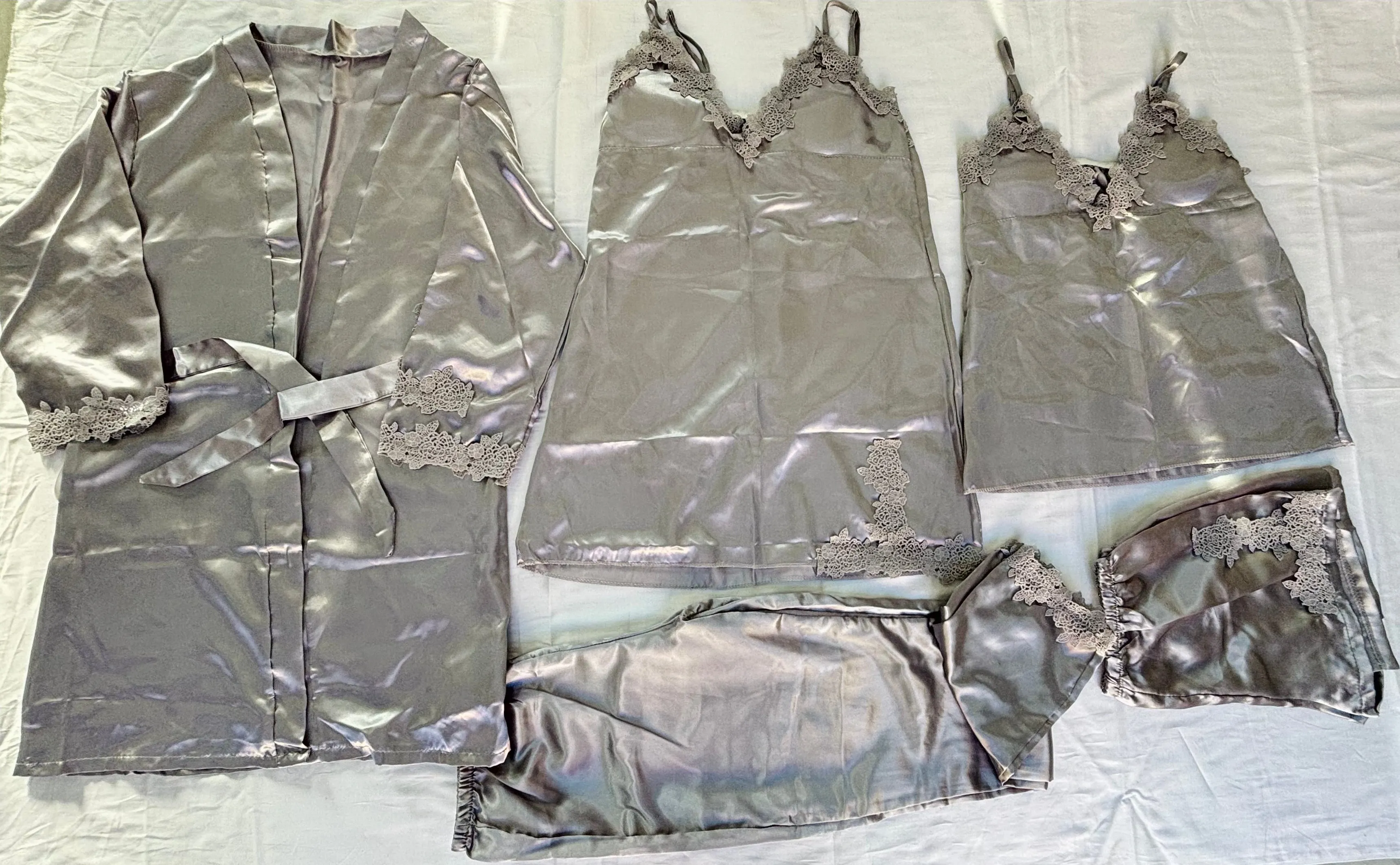 10064 - Luxurious Silk Sleepwear Set for Women: 5 Piece Pajama, Nightgown, Robe & Cami Shorts