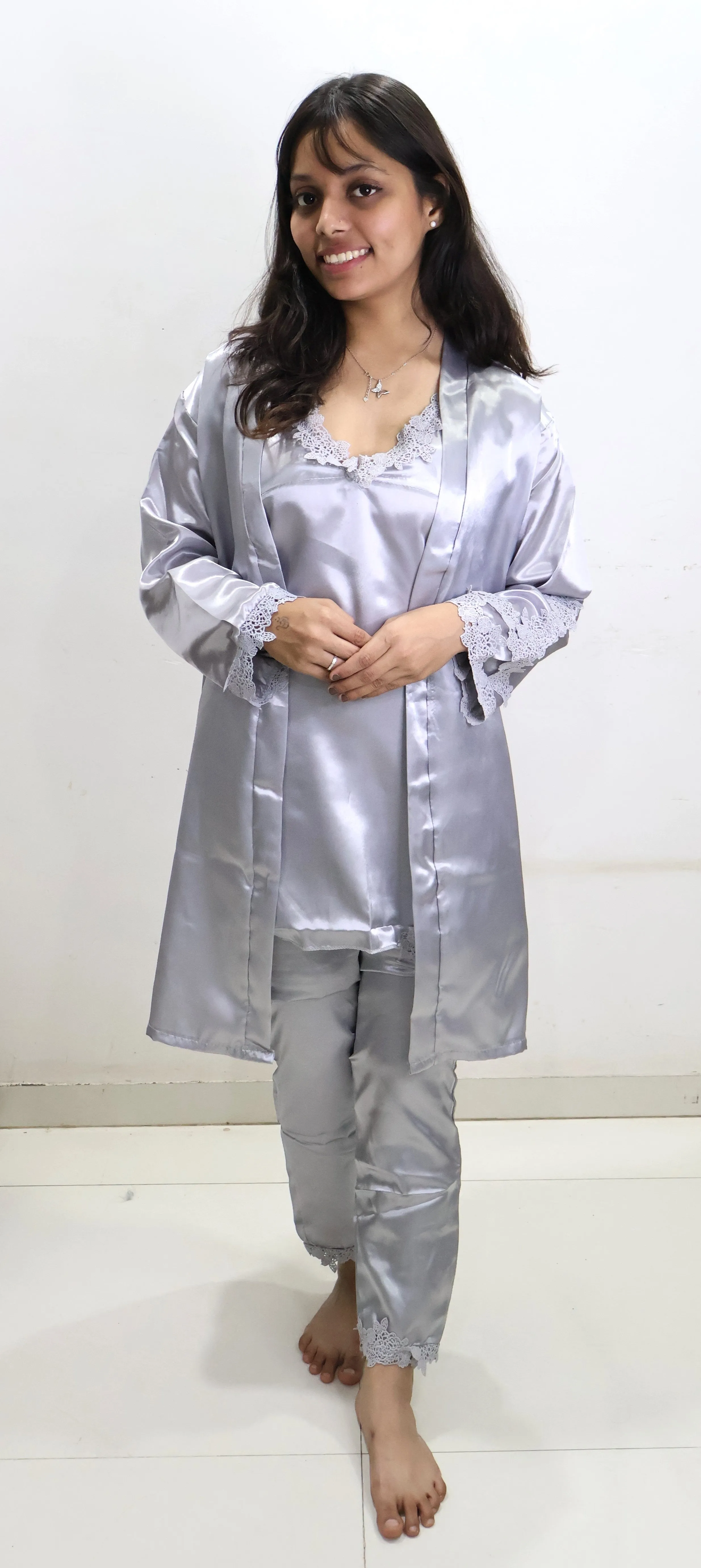 10064 - Luxurious Silk Sleepwear Set for Women: 5 Piece Pajama, Nightgown, Robe & Cami Shorts