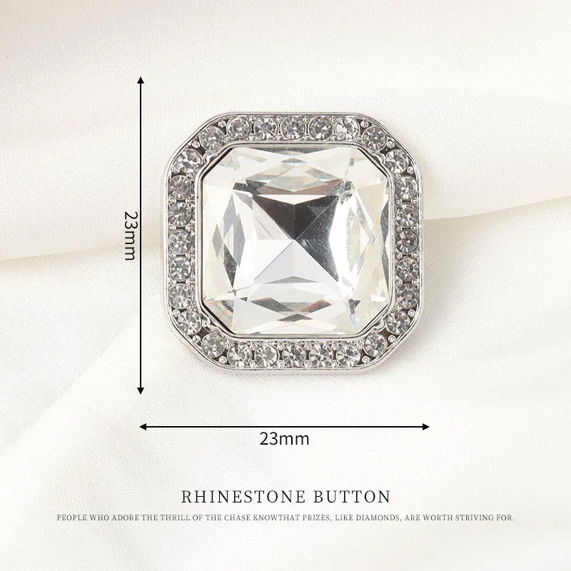 15/17/23/25/34mm Square Metal Rhinestone Shank Buttons for Women Sweater 10pcs