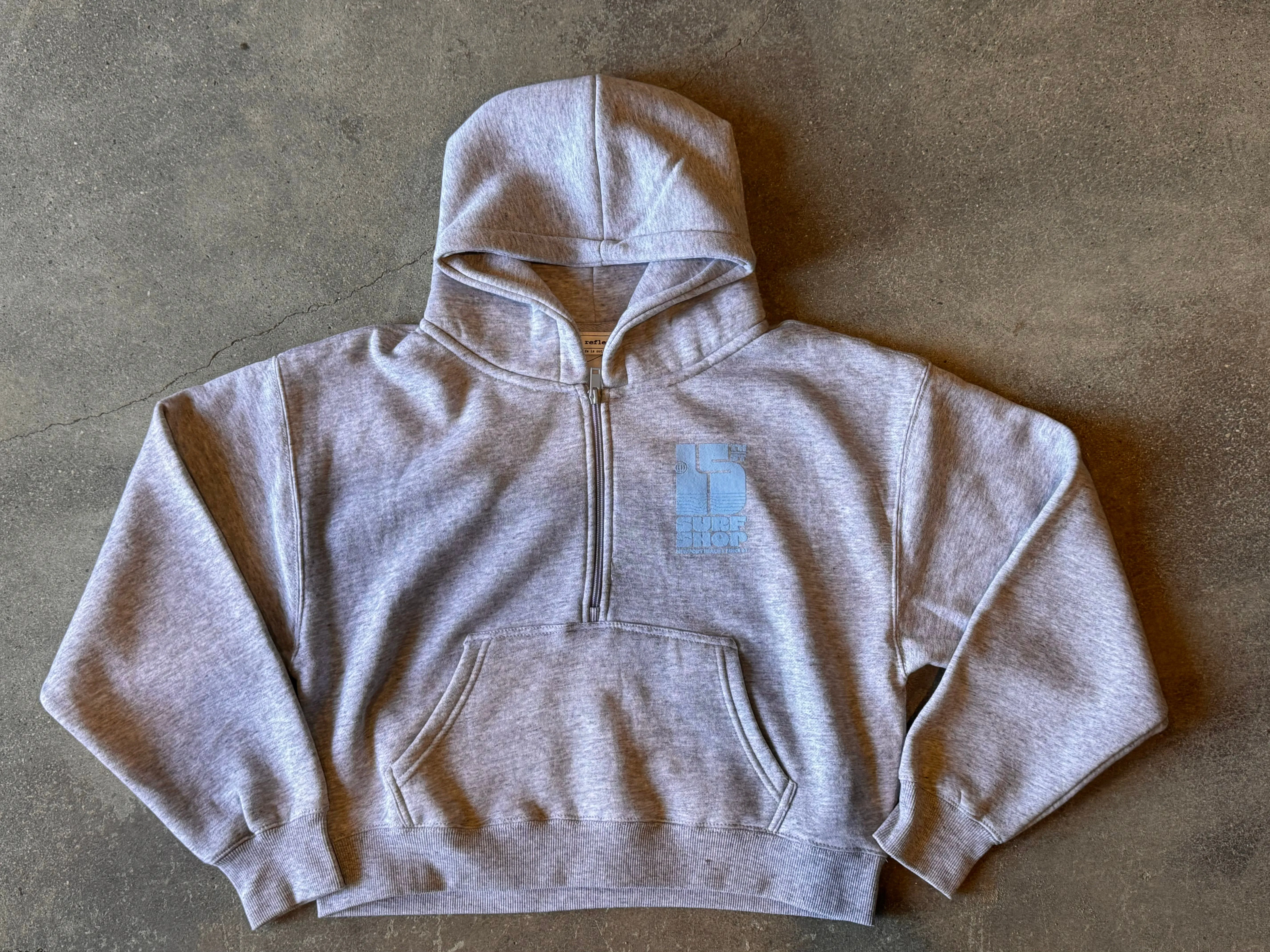 15th St WOMEN Groovy Drip Side Pocket Fleece Shorts BABY BLUE on Heather Grey