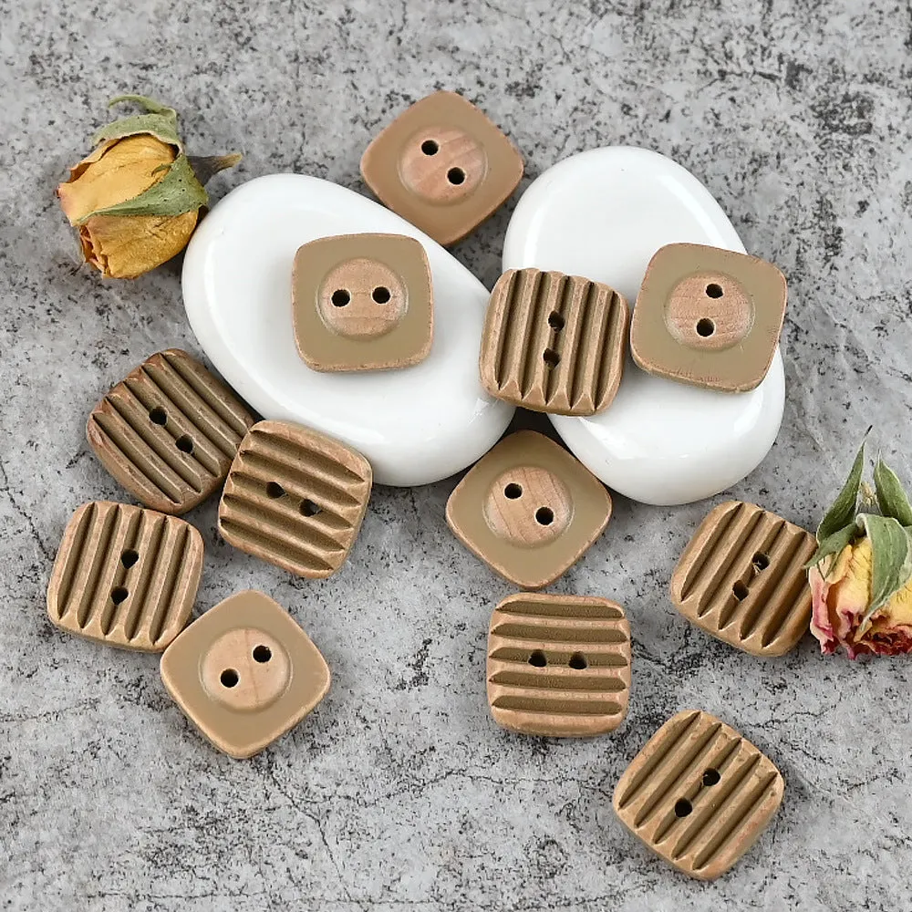 17.5mm Khaki Brown Vintage Square Wood Buttons with Double Sided Usability 20pcs