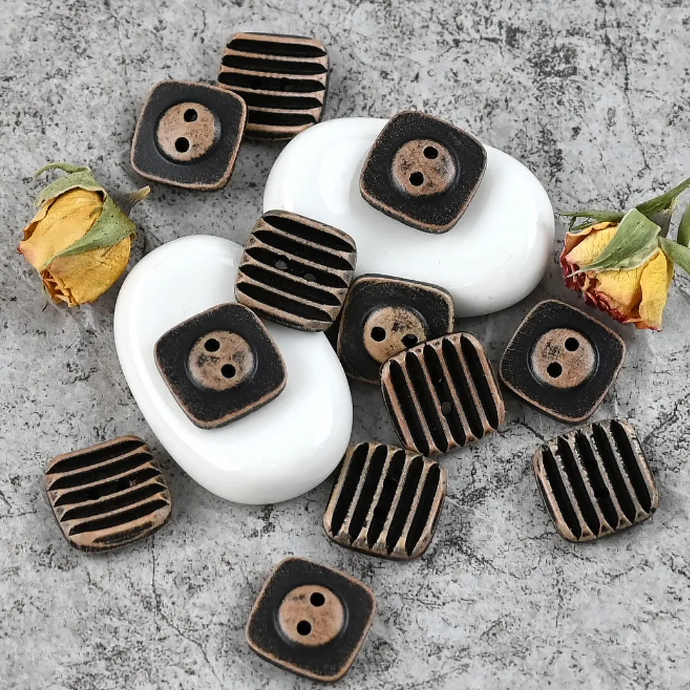 17.5mm Khaki Brown Vintage Square Wood Buttons with Double Sided Usability 20pcs