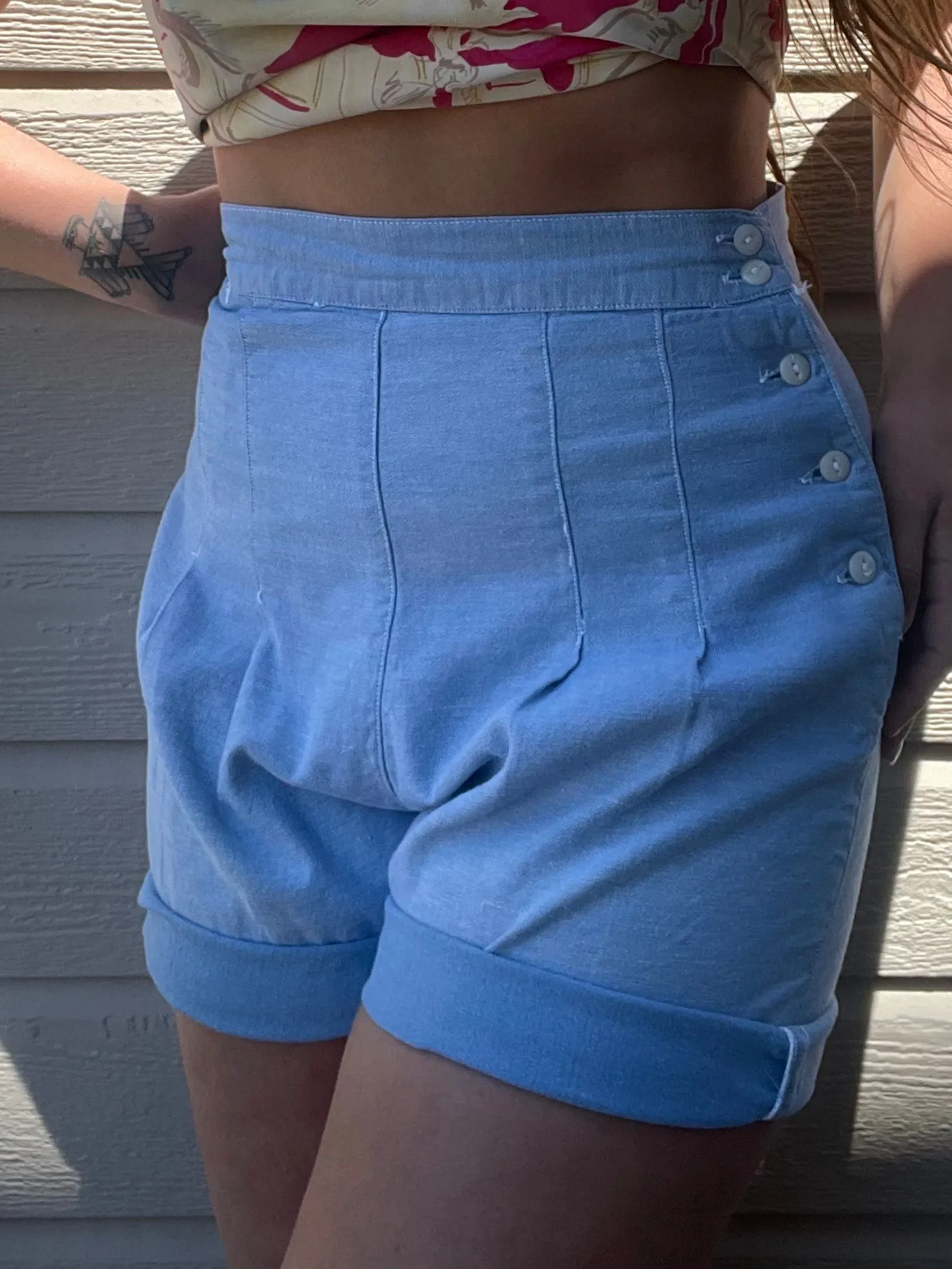 1940s Side Button Soft Chambray US Air Force Shorts