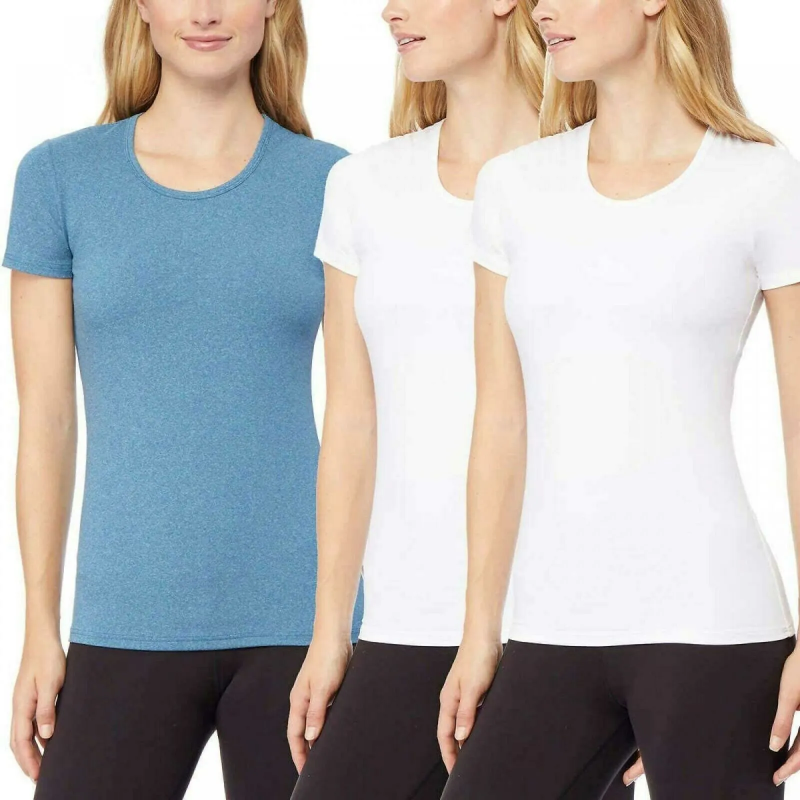 32 Degrees Cool 3 Pack Performance T-Shirts Teal White White Large