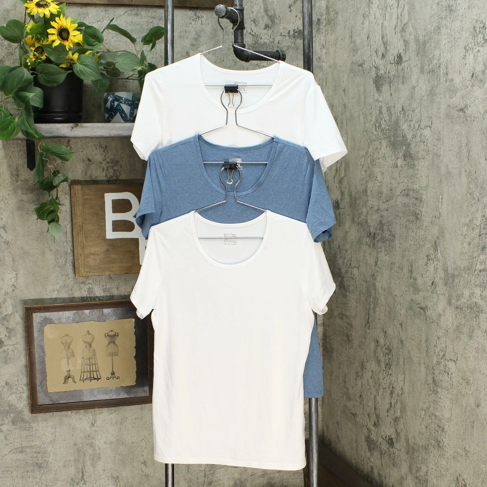 32 Degrees Cool 3 Pack Performance T-Shirts Teal White White Large