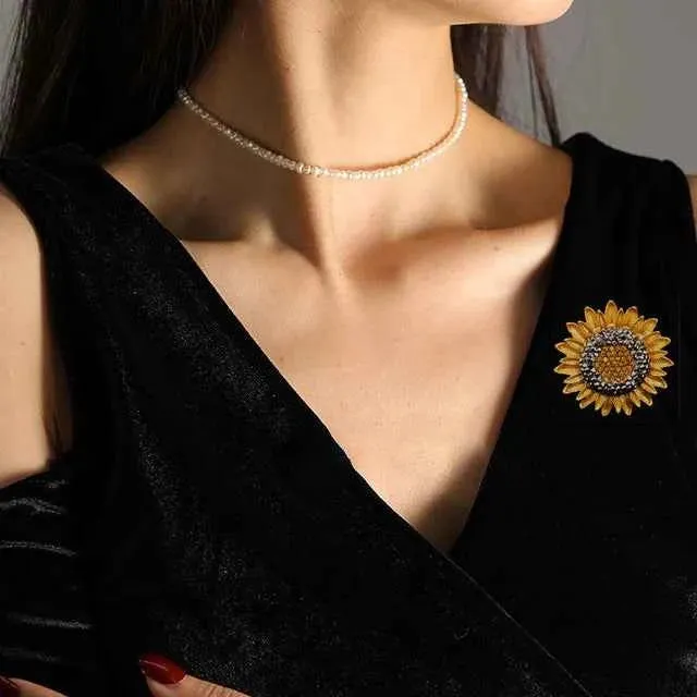3.9cm Van Gogh Sunflower Brooch Vintage Crystal Sunflower Pin