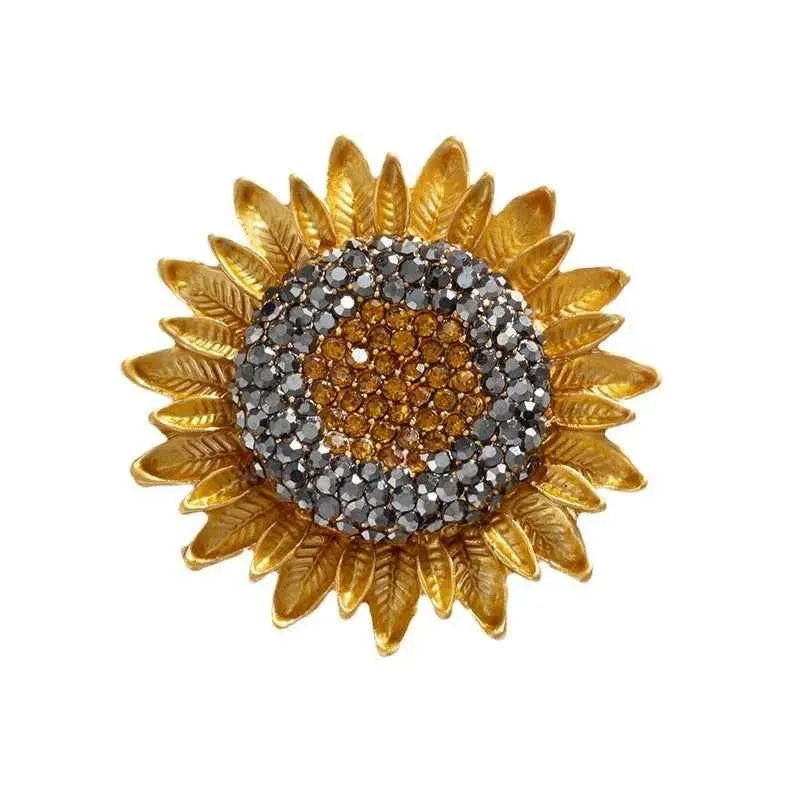 3.9cm Van Gogh Sunflower Brooch Vintage Crystal Sunflower Pin