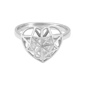 925 Sterling Silver Rhodium Plated Geometric Heart Cage Ring