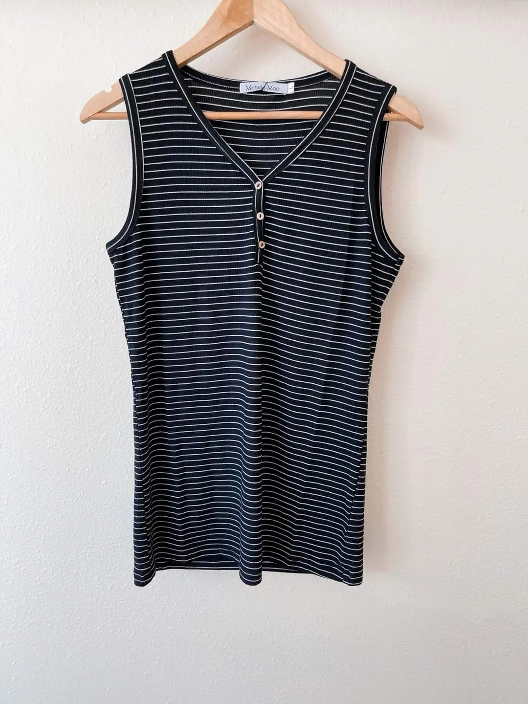 Addison Henley Tank - Black w/White Stripes