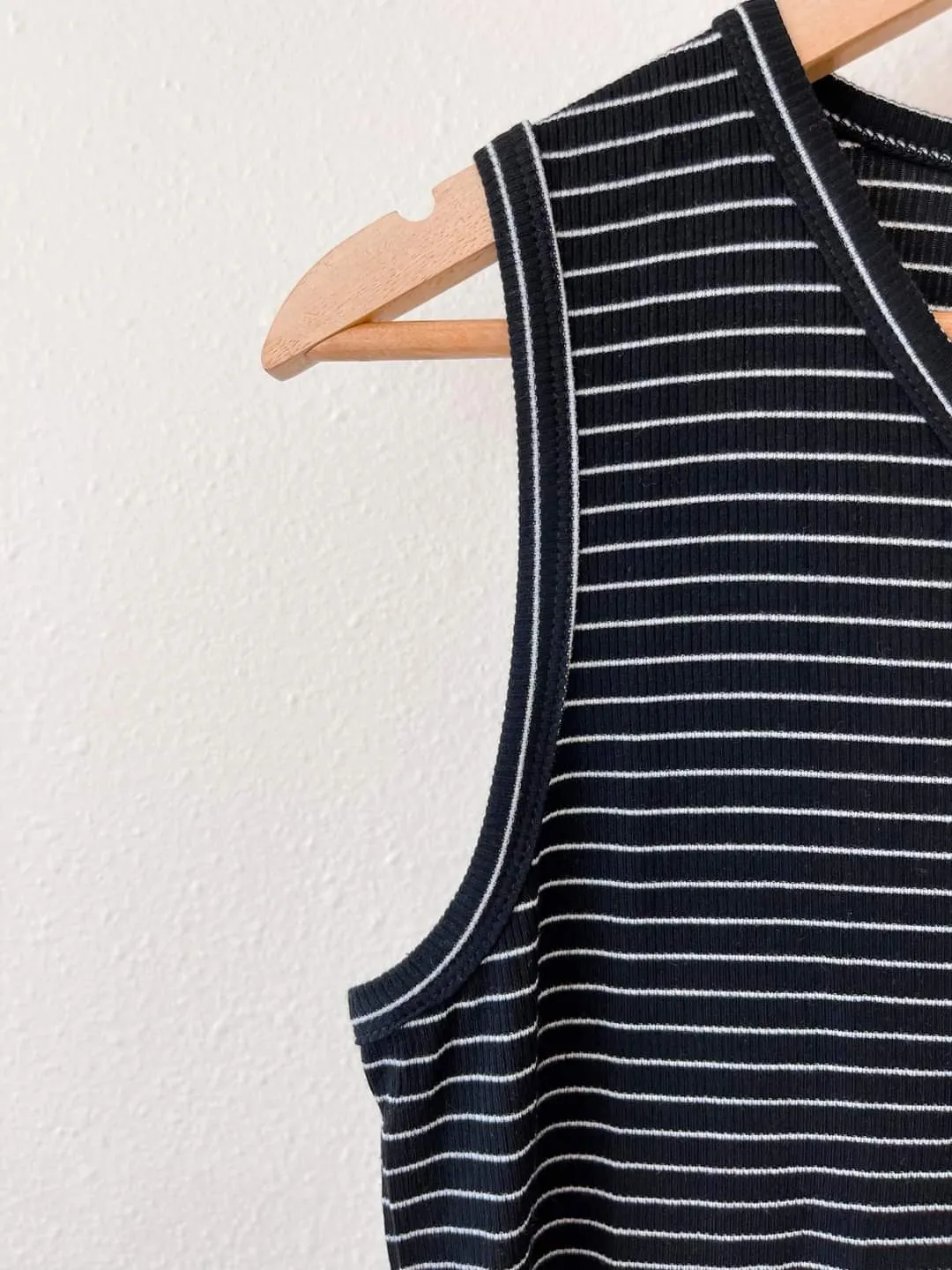 Addison Henley Tank - Black w/White Stripes