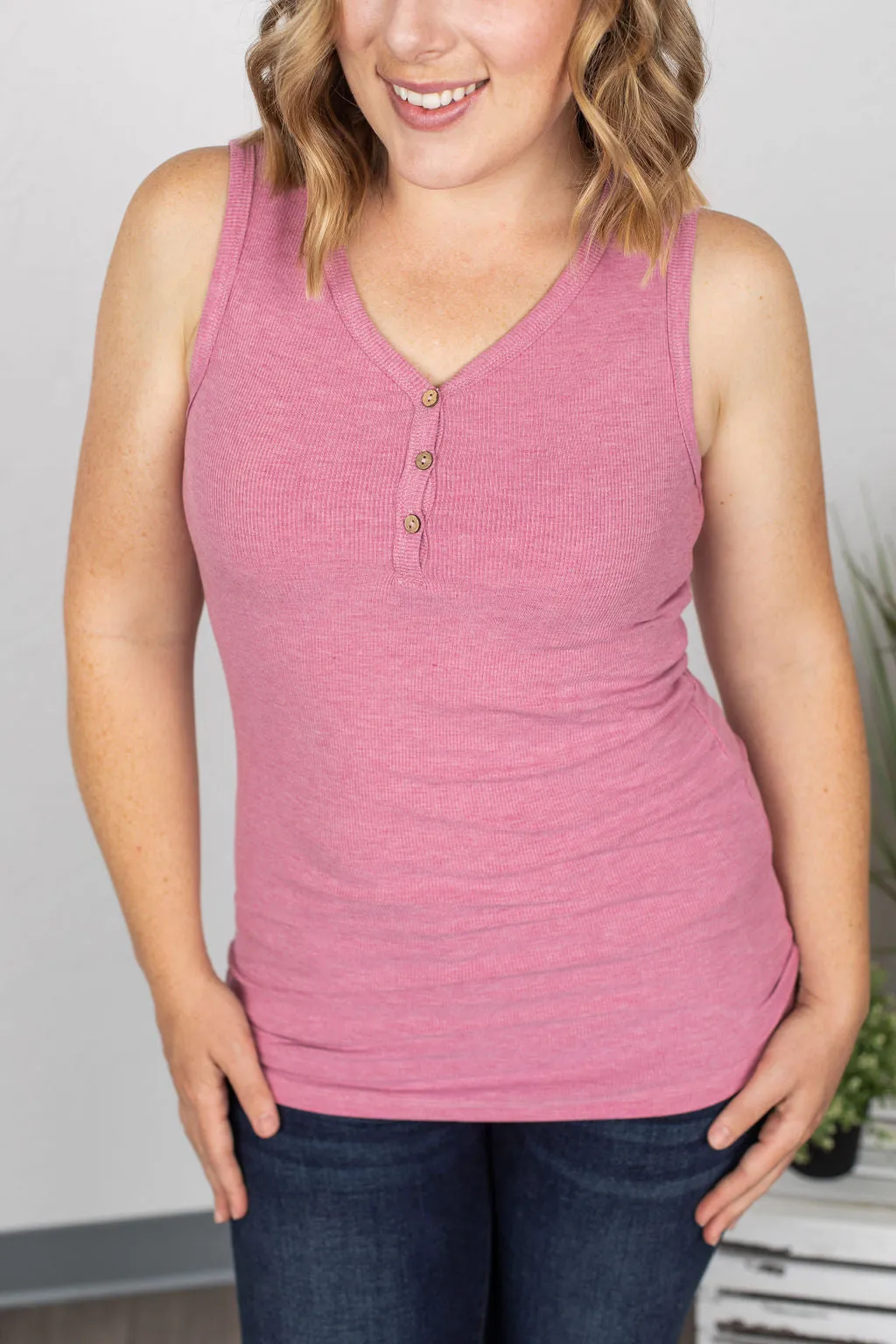 Addison Henley Tank - Heathered Raspberry