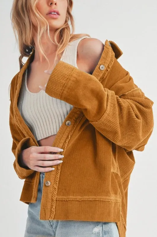 Aemi   Co Side Slit Exposed Seam Button Up Corduroy Jacket