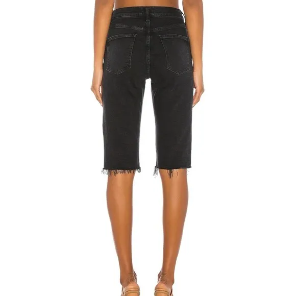 Agolde Carrie Long Length Slim Shorts - High Rise, Black, Size 24