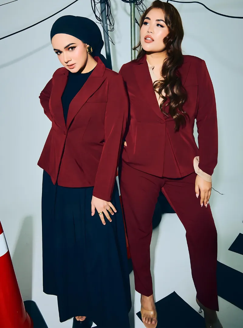 Amber Peplum Blazer - Maroon