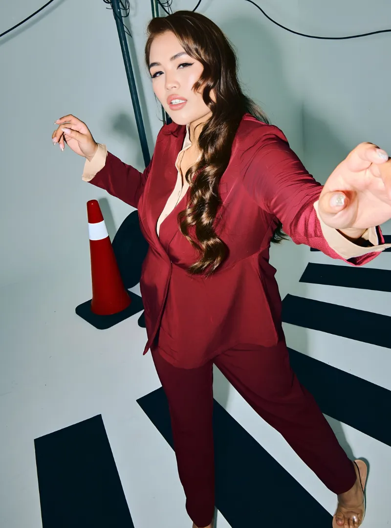 Amber Peplum Blazer - Maroon