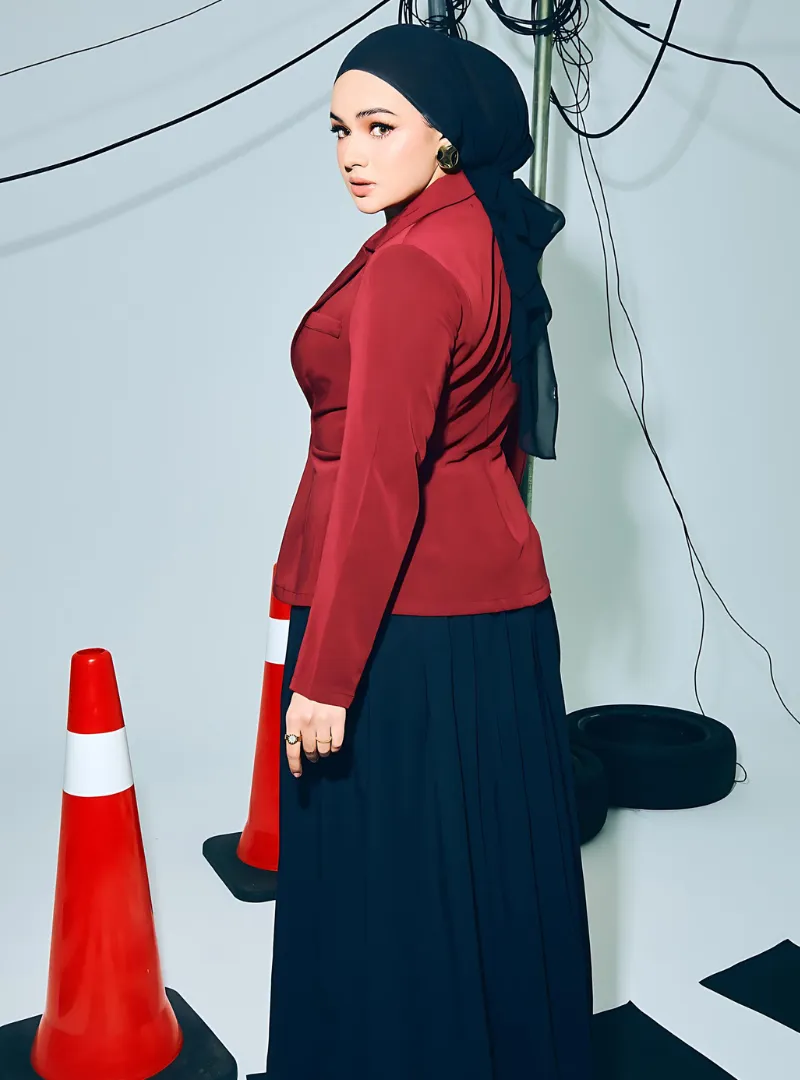 Amber Peplum Blazer - Maroon