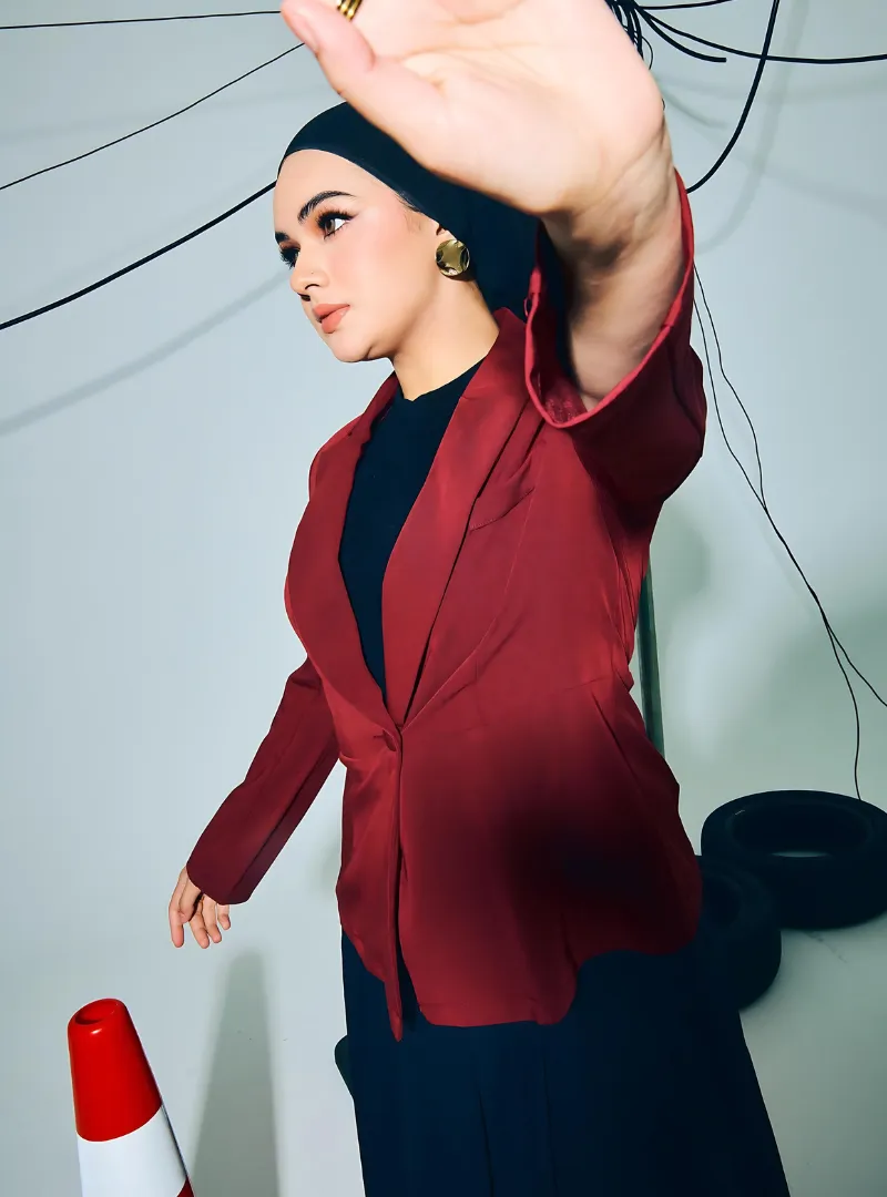 Amber Peplum Blazer - Maroon