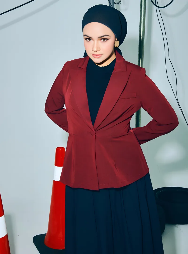 Amber Peplum Blazer - Maroon