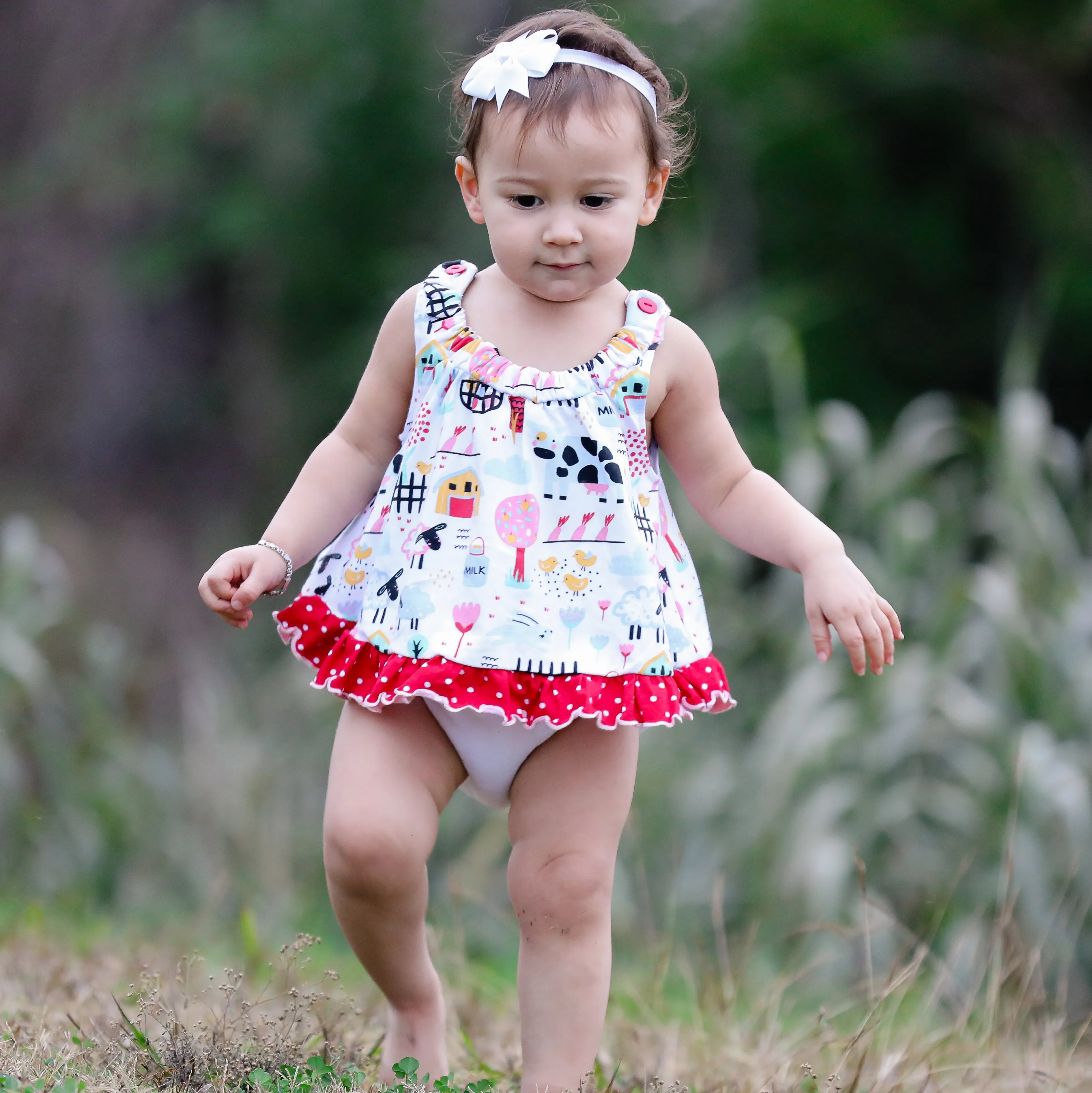 AnnLoren Baby & Toddler Girls Fun Farm Animal Spring Swing Tank Top