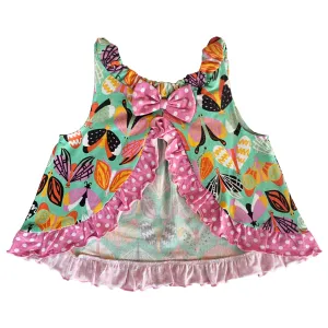 AnnLoren Baby Girls Swing Tank Top Butterfly Polka Dot with Bow And Ruffle Trim Sizes 3M - 24M