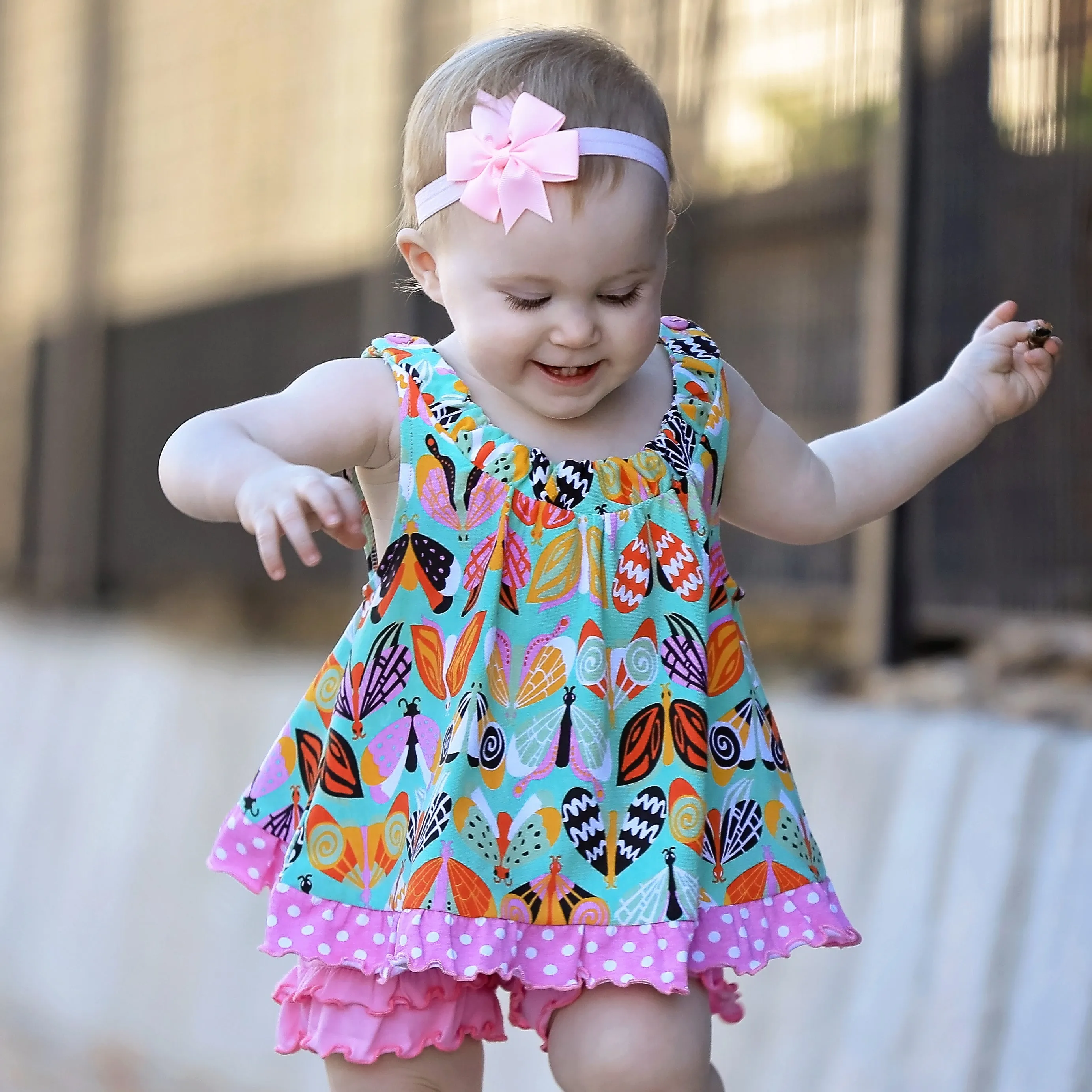 AnnLoren Baby Girls Swing Tank Top Butterfly Polka Dot with Bow And Ruffle Trim Sizes 3M - 24M