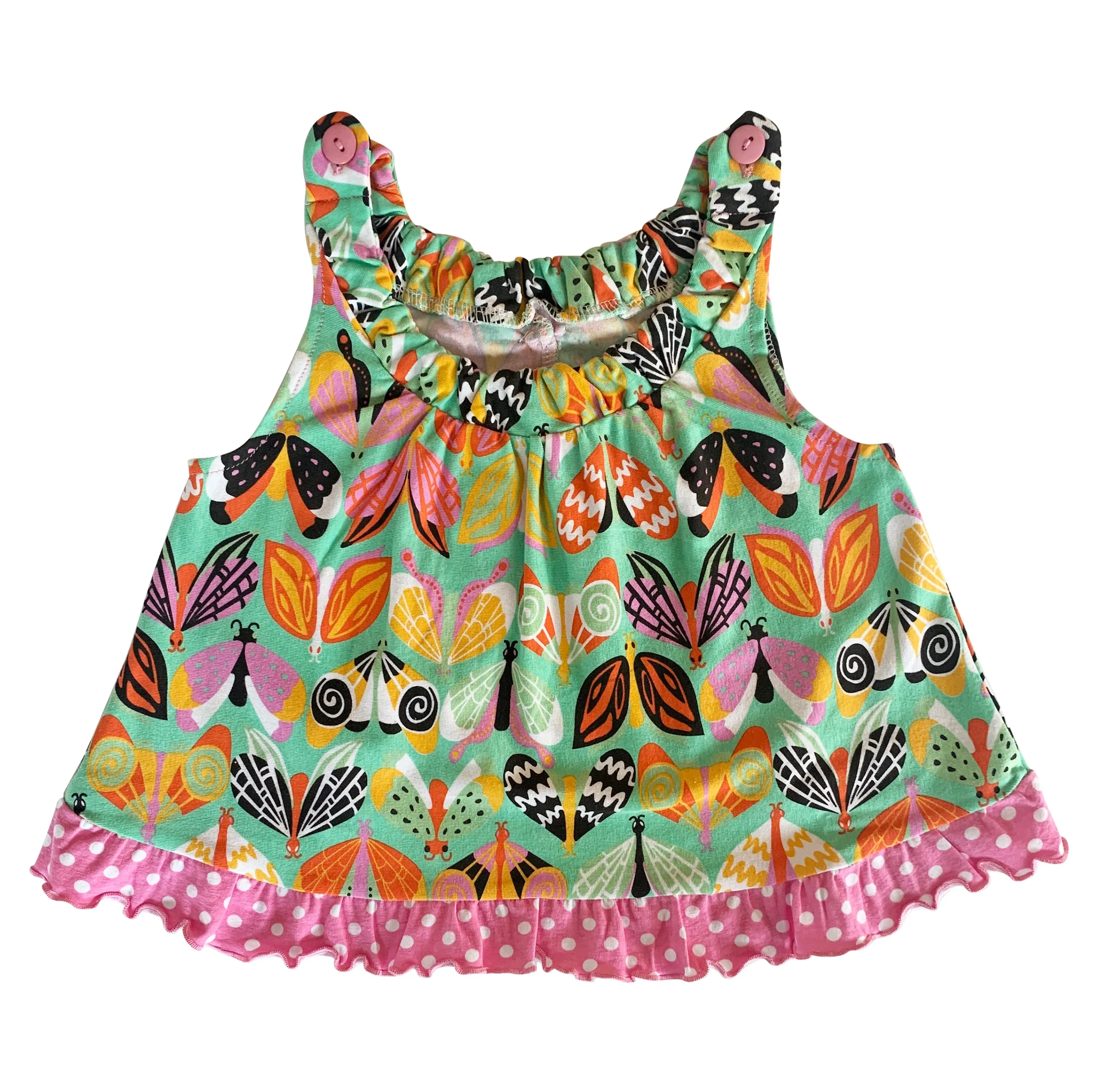 AnnLoren Baby Girls Swing Tank Top Butterfly Polka Dot with Bow And Ruffle Trim Sizes 3M - 24M