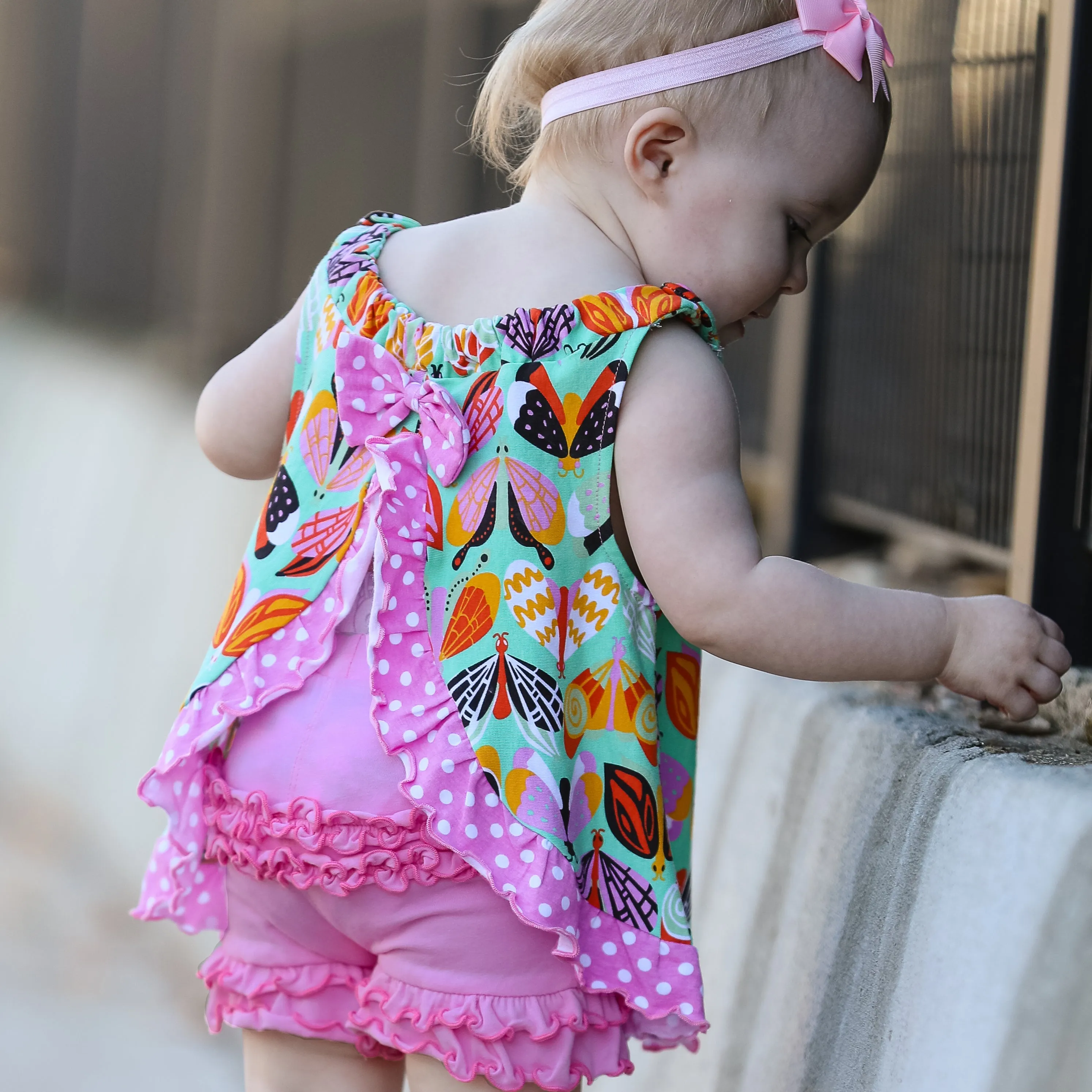 AnnLoren Baby Girls Swing Tank Top Butterfly Polka Dot with Bow And Ruffle Trim Sizes 3M - 24M