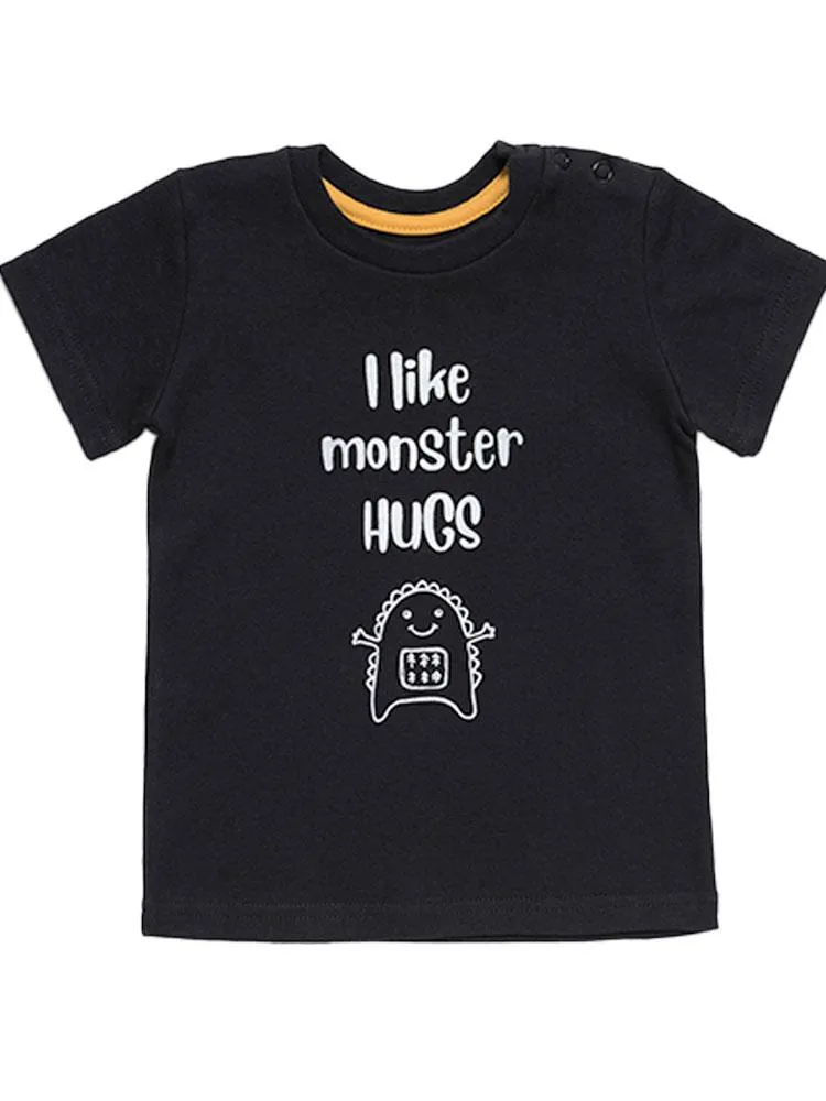 Artie - I Like Monster Hugs - Boys Black T Shirt