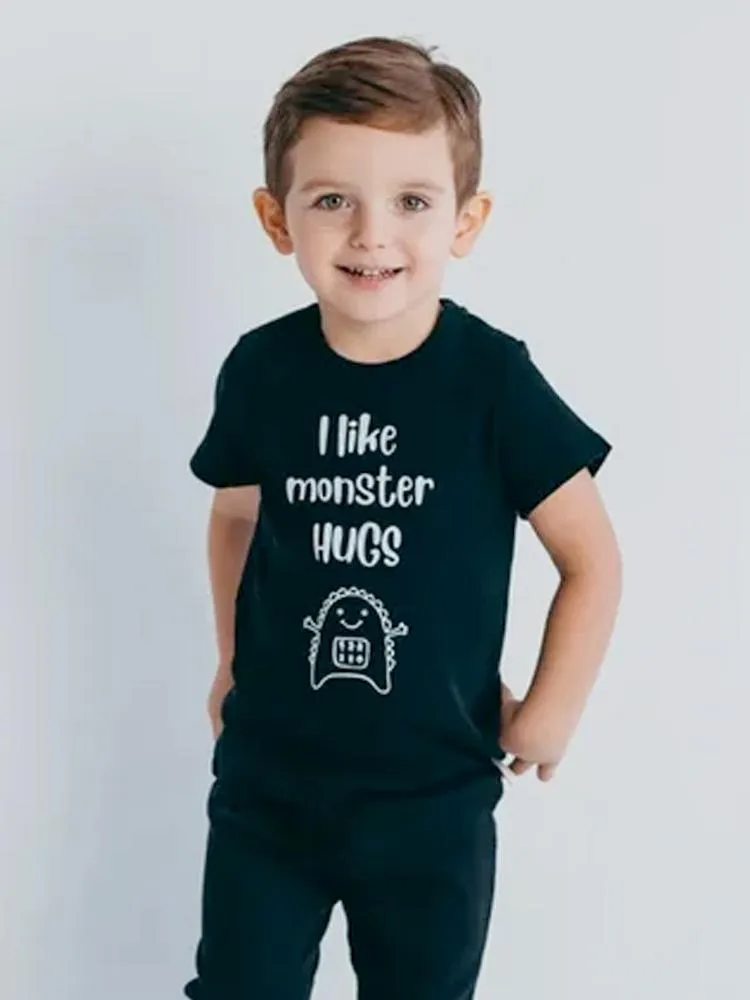 Artie - I Like Monster Hugs - Boys Black T Shirt