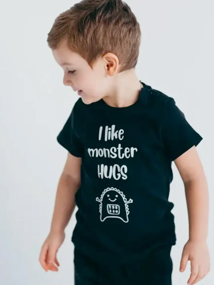 Artie - I Like Monster Hugs - Boys Black T Shirt