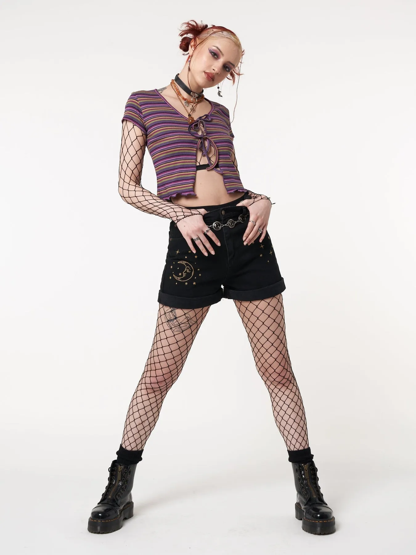 Astral Black Embroidered Denim Mom Shorts