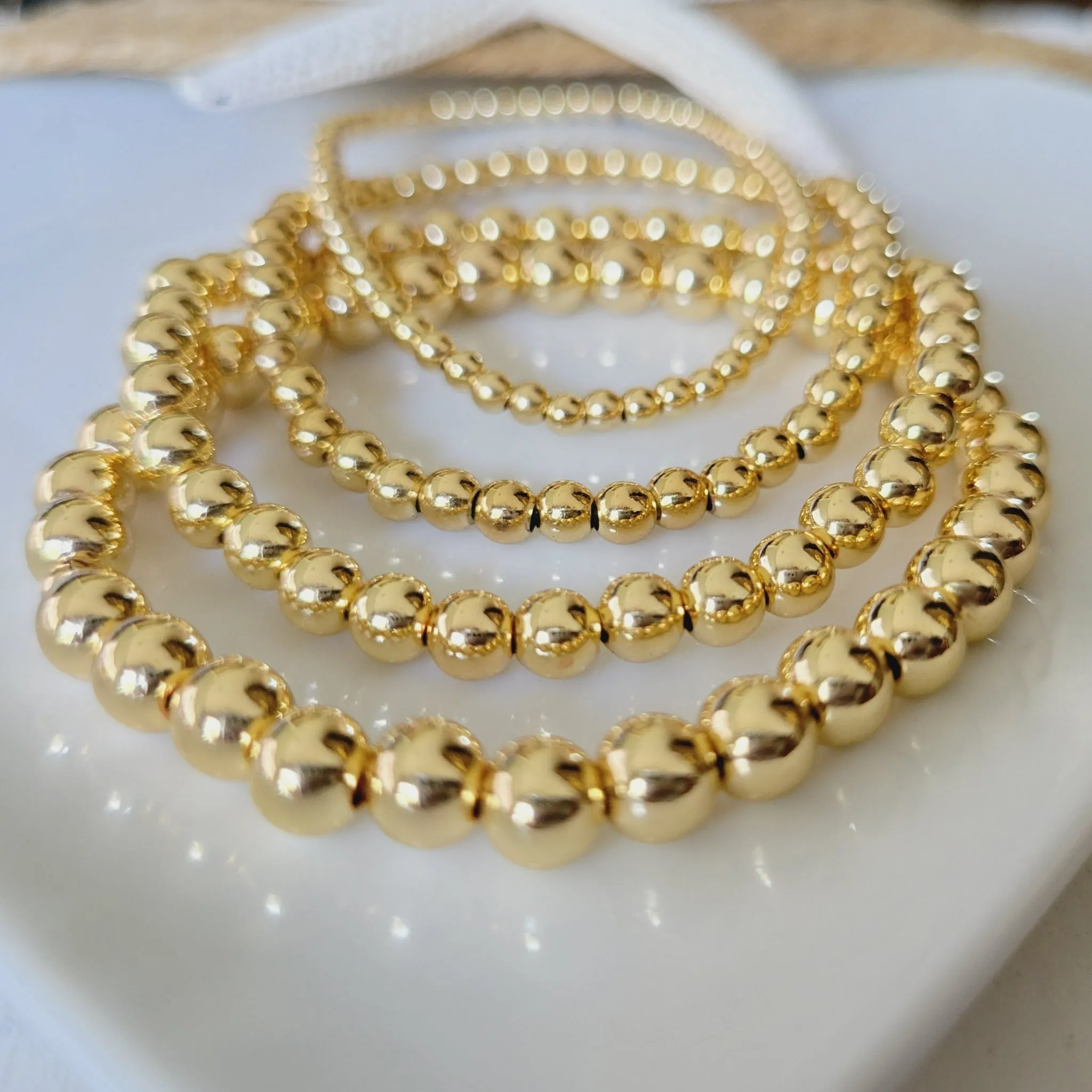 Babies/Toddlers Gold Beaded Stretch or Clasp Keepsake Bracelet - 3mm, 4mm, 5mm