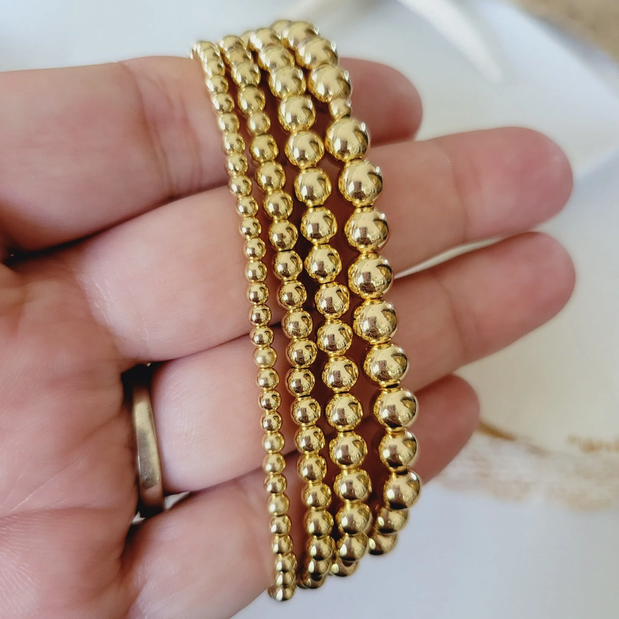 Babies/Toddlers Gold Beaded Stretch or Clasp Keepsake Bracelet - 3mm, 4mm, 5mm