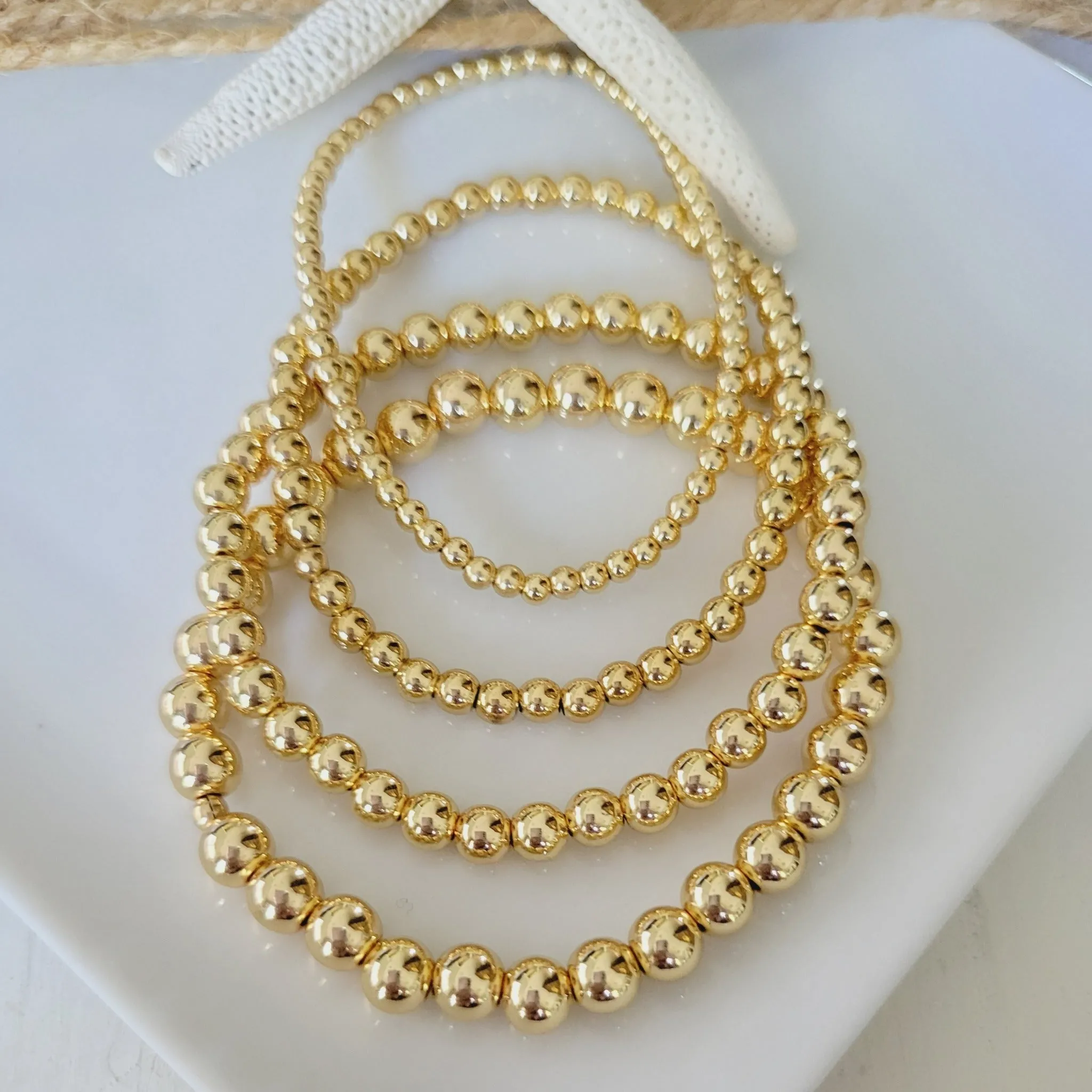 Babies/Toddlers Gold Beaded Stretch or Clasp Keepsake Bracelet - 3mm, 4mm, 5mm