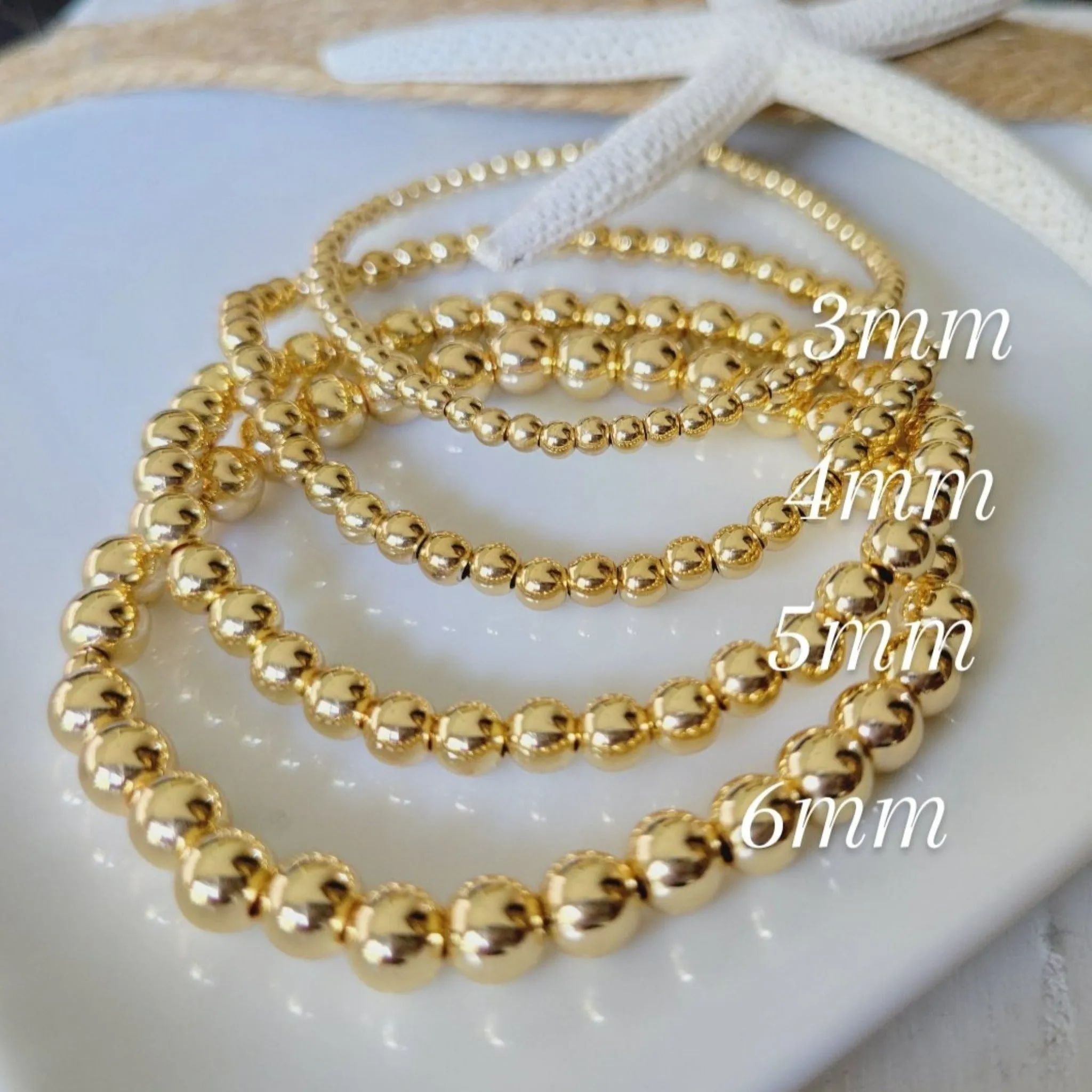 Babies/Toddlers Gold Beaded Stretch or Clasp Keepsake Bracelet - 3mm, 4mm, 5mm