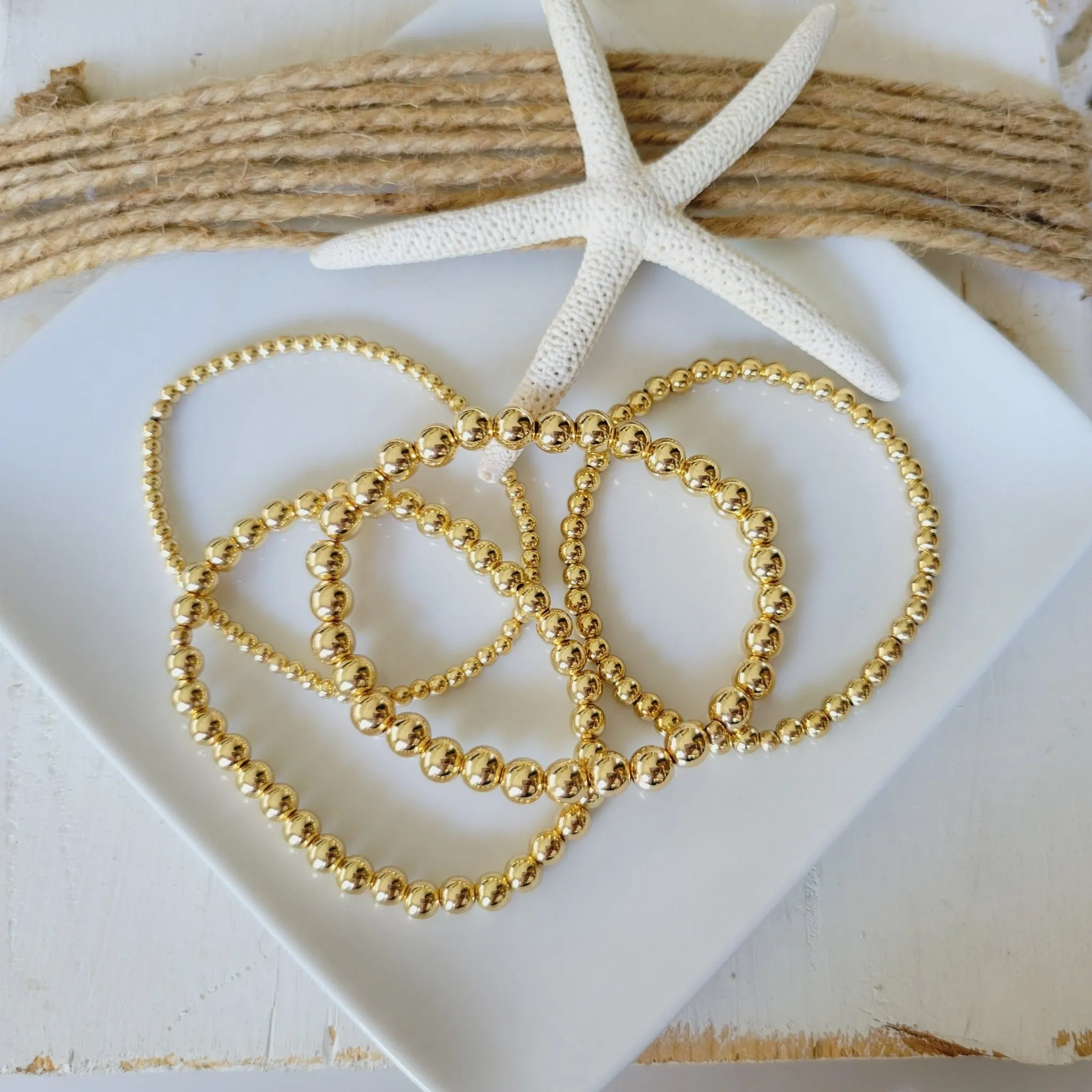 Babies/Toddlers Gold Beaded Stretch or Clasp Keepsake Bracelet - 3mm, 4mm, 5mm