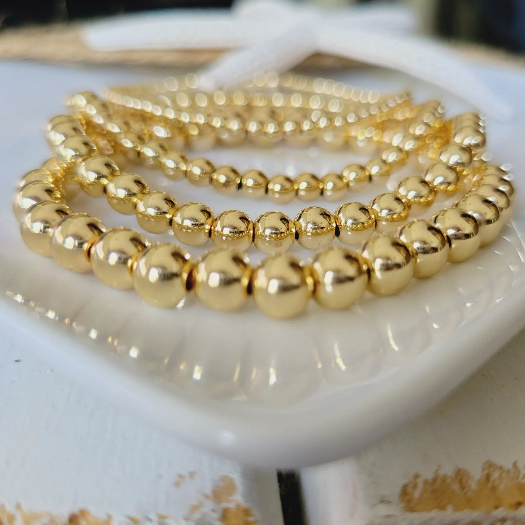 Babies/Toddlers Gold Beaded Stretch or Clasp Keepsake Bracelet - 3mm, 4mm, 5mm