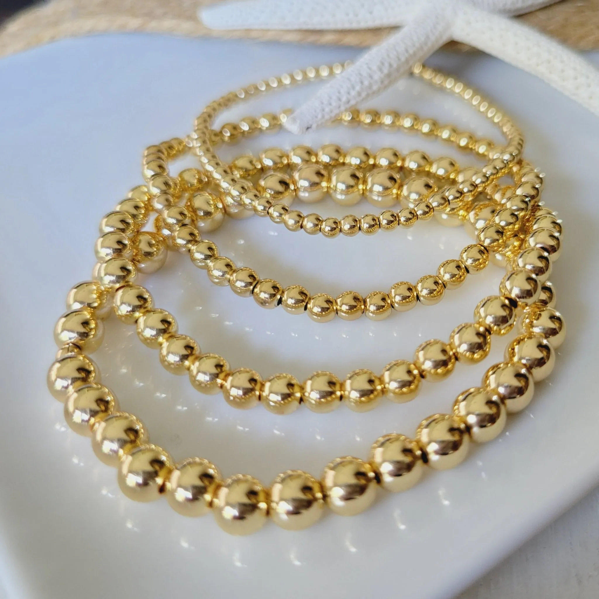 Babies/Toddlers Gold Beaded Stretch or Clasp Keepsake Bracelet - 3mm, 4mm, 5mm