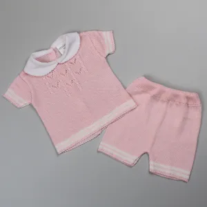Baby Girls Knitted Shirt & Shorts Outfit - Pink