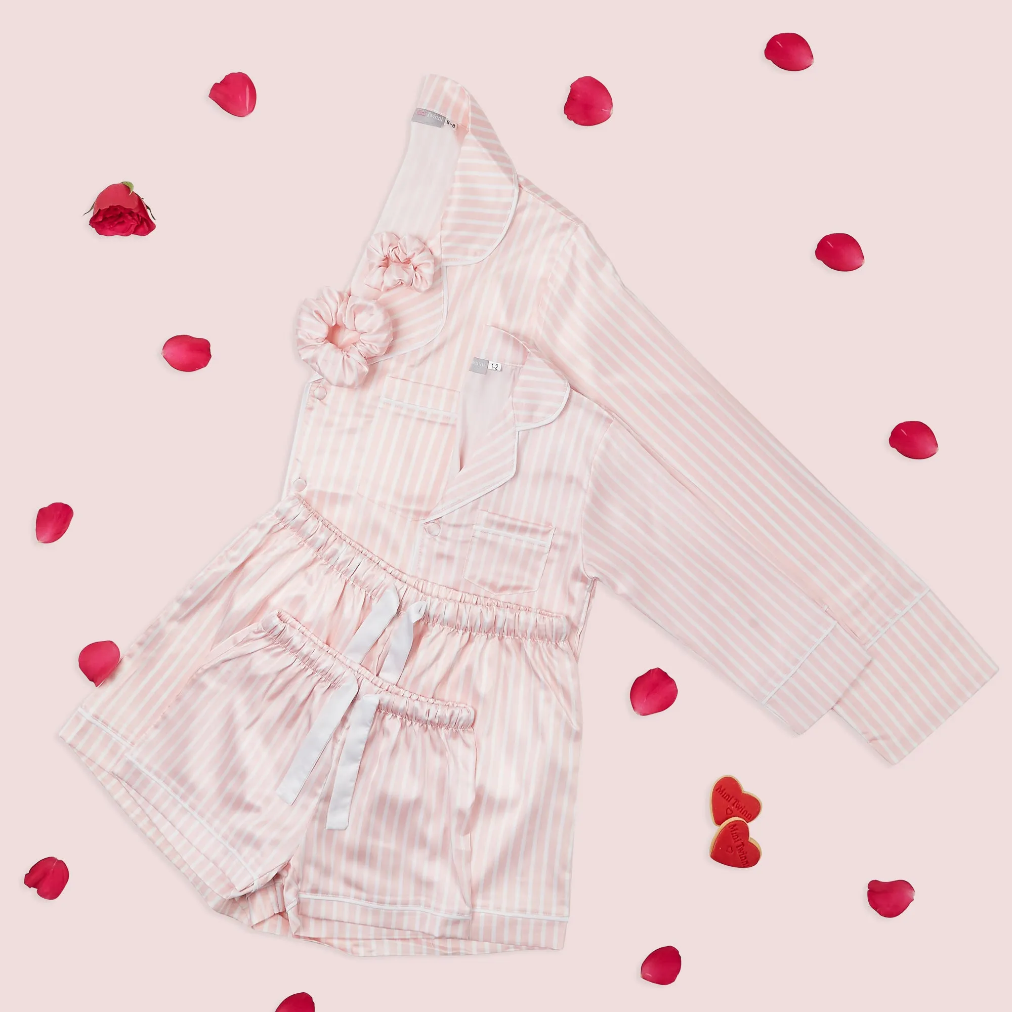 BABY PINK & WHITE stripe satin pyjamas - CHILD