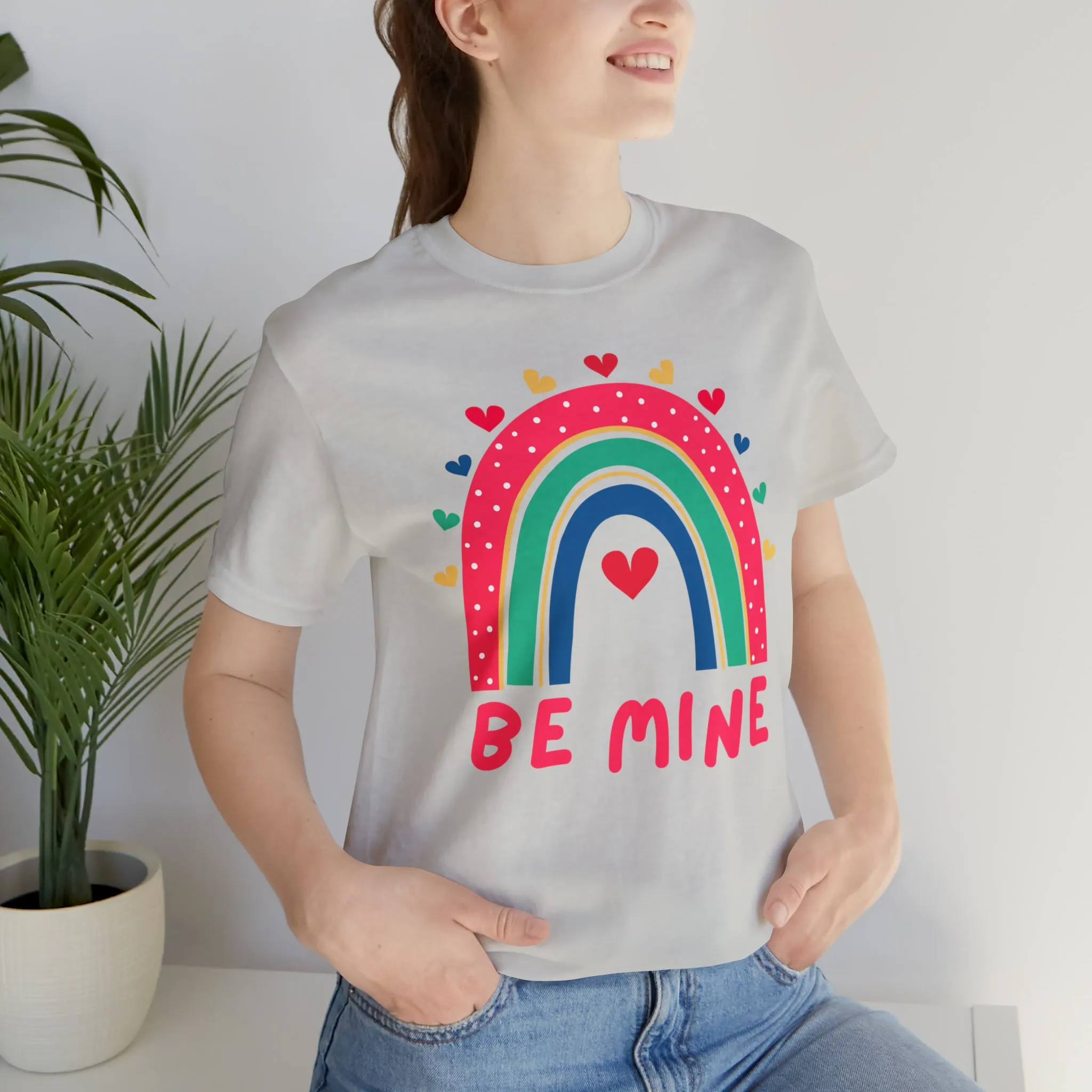 Be Mine Rainbow Happy Valentine's Day T-Shirt | Sweetheart Love Tee |  Bella Canvas 3001 Unisex |  I Love You Short Sleeve Tshirt