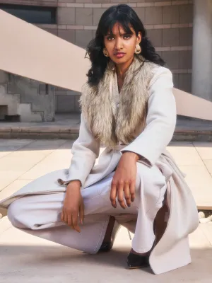 Beige Faux Fur Detailed Wrap Coat