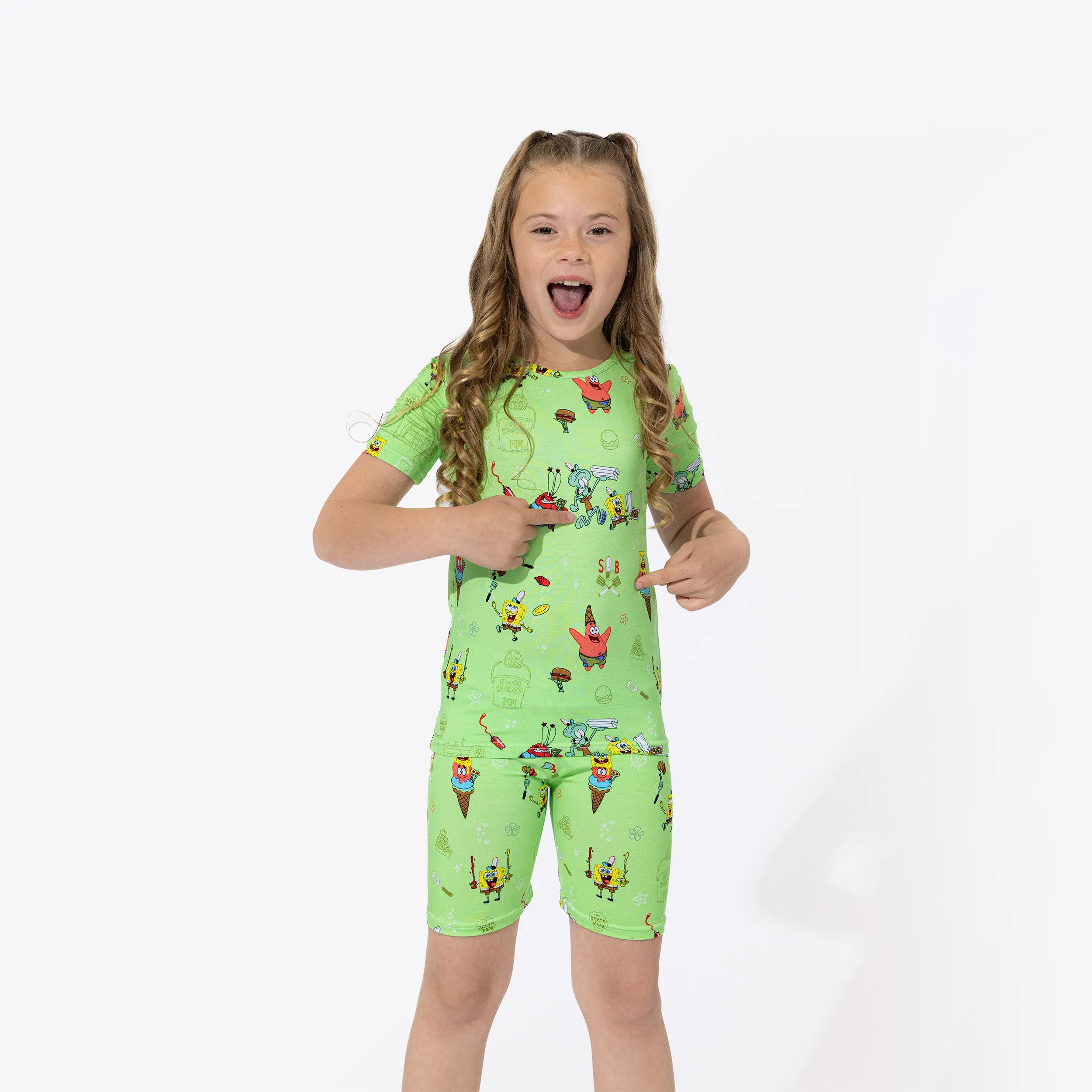 Bellabu Bear x SpongeBob Green Foodie Bamboo Short Sleeve and Shorts Set Pajamas