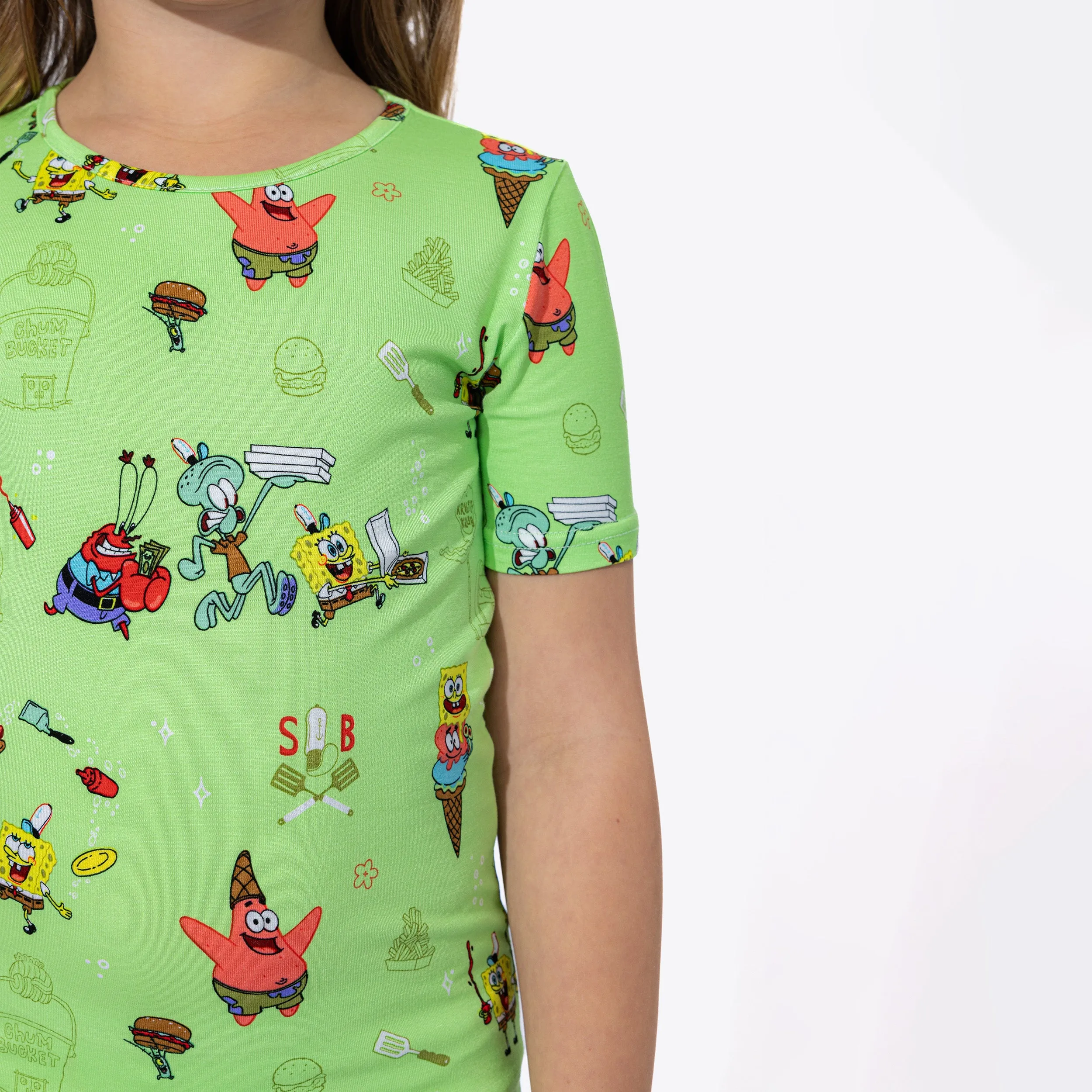 Bellabu Bear x SpongeBob Green Foodie Bamboo Short Sleeve and Shorts Set Pajamas