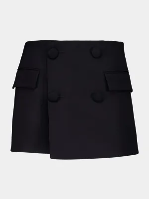 Black Buttoned 4-Pocket Wool Shorts