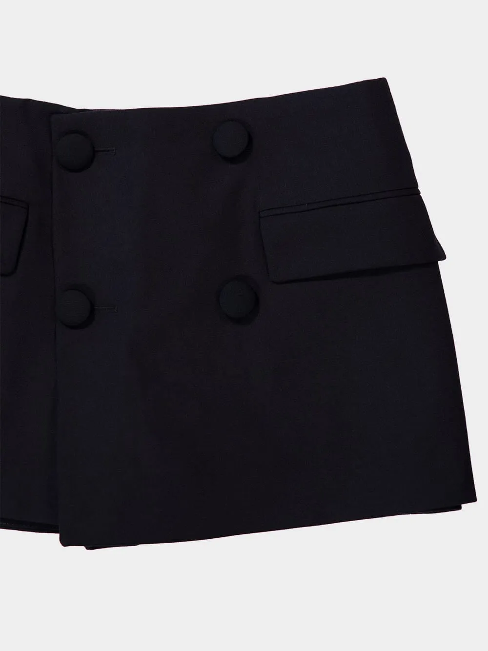 Black Buttoned 4-Pocket Wool Shorts