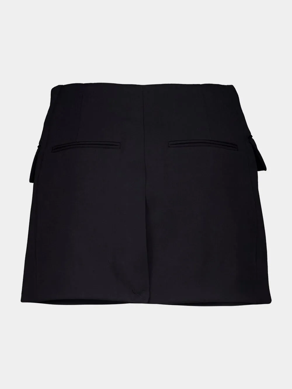 Black Buttoned 4-Pocket Wool Shorts