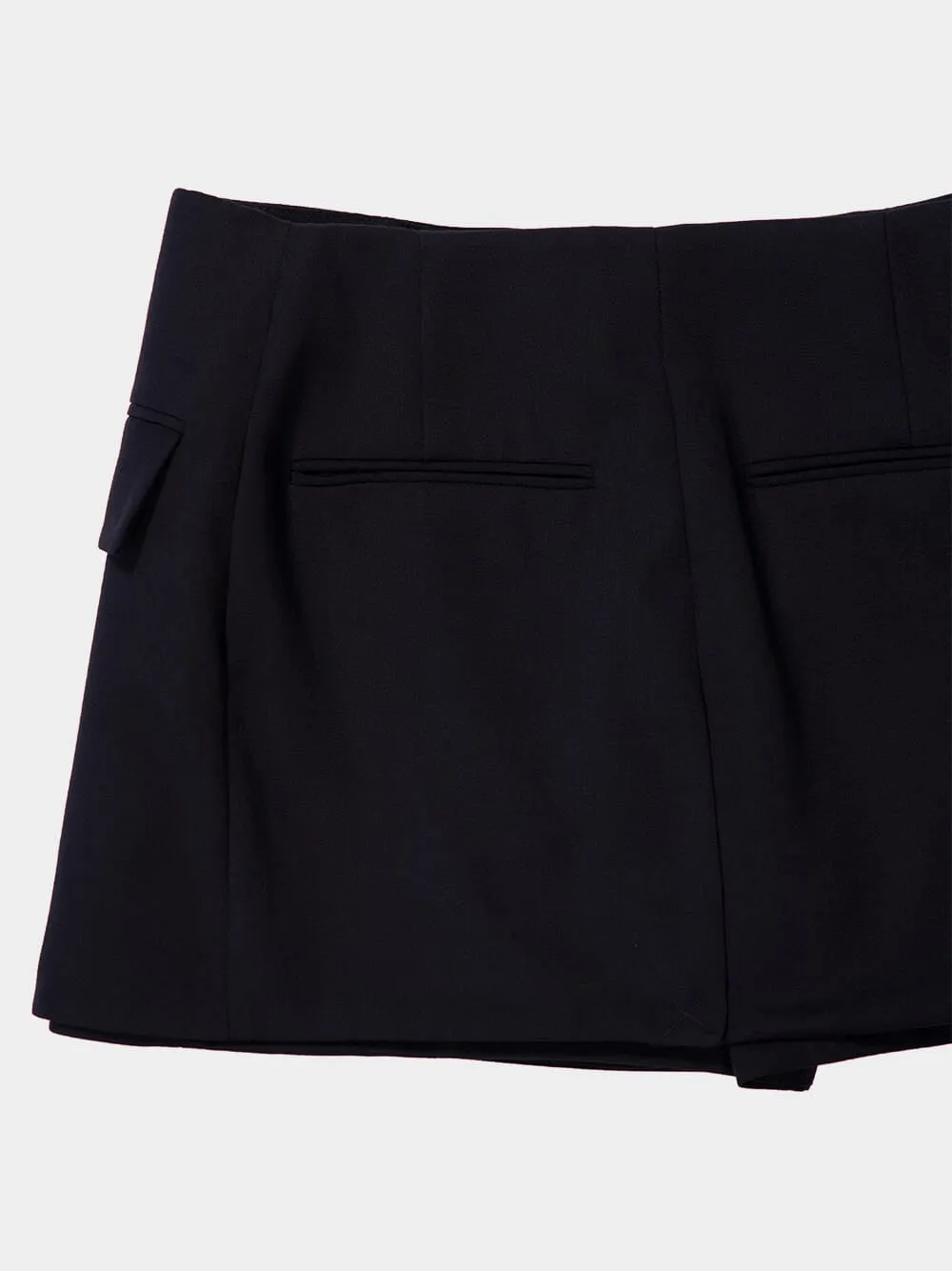 Black Buttoned 4-Pocket Wool Shorts