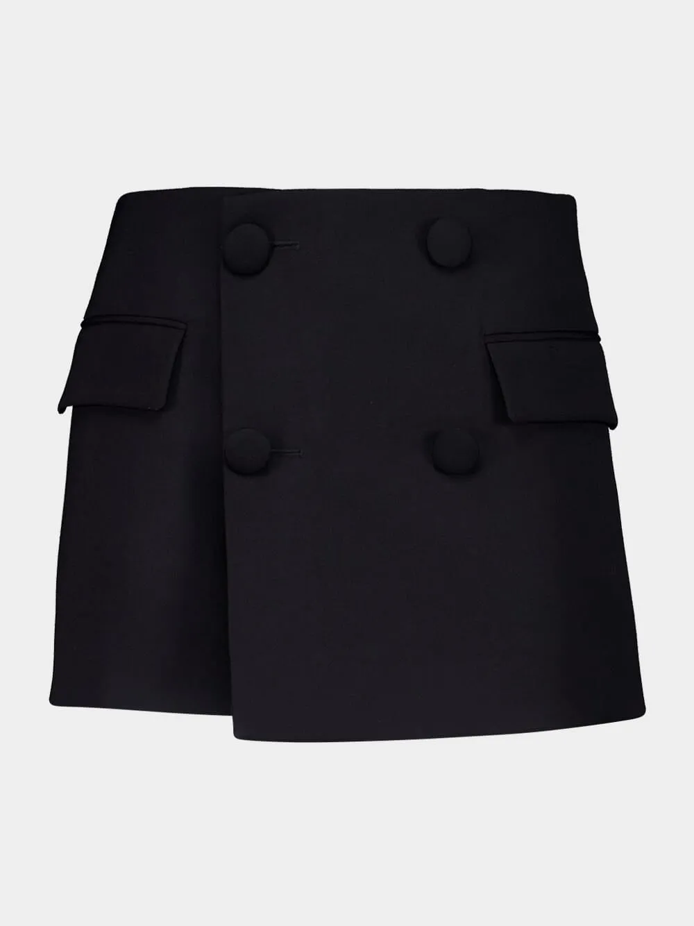 Black Buttoned 4-Pocket Wool Shorts