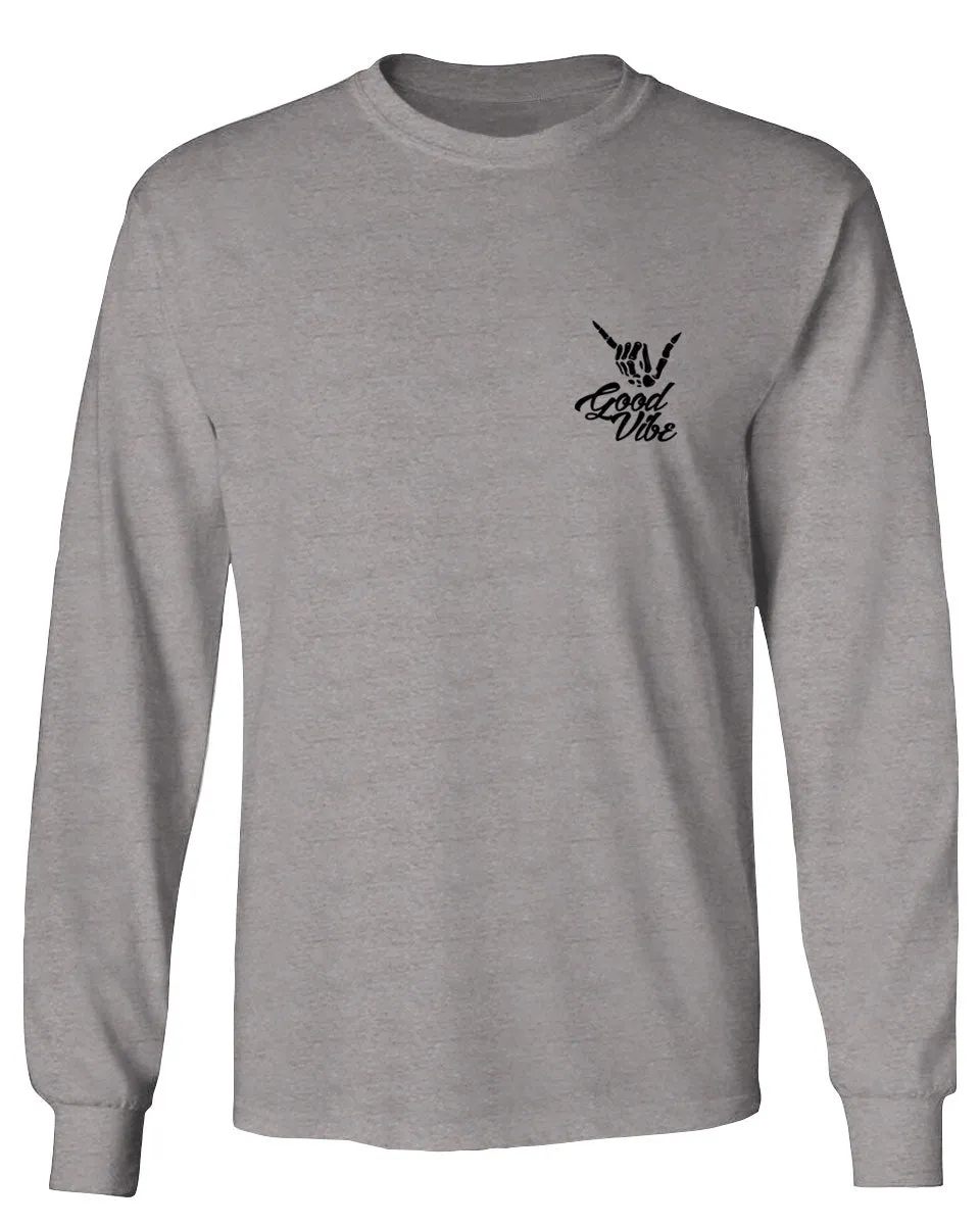 Black Good Vibe Bones Hand Shaka Cool Vintage Hipster Graphic mens Long sleeve t shirt